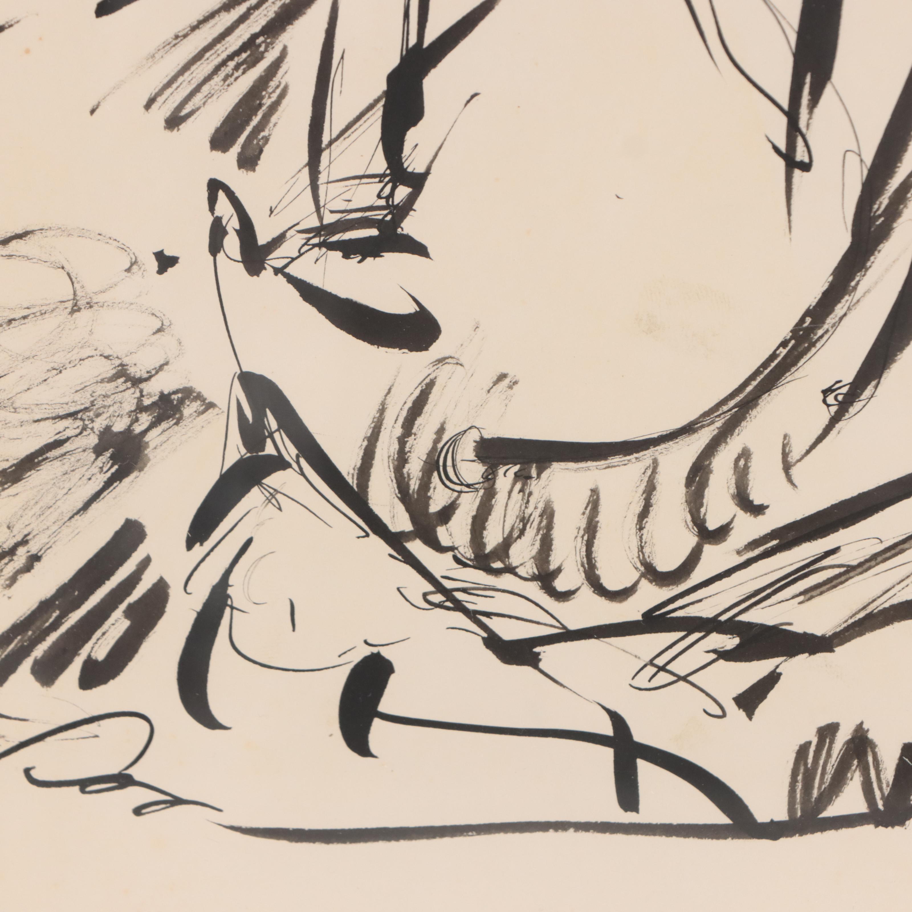 Harry Hilson Abstract Ink Painting, 1961