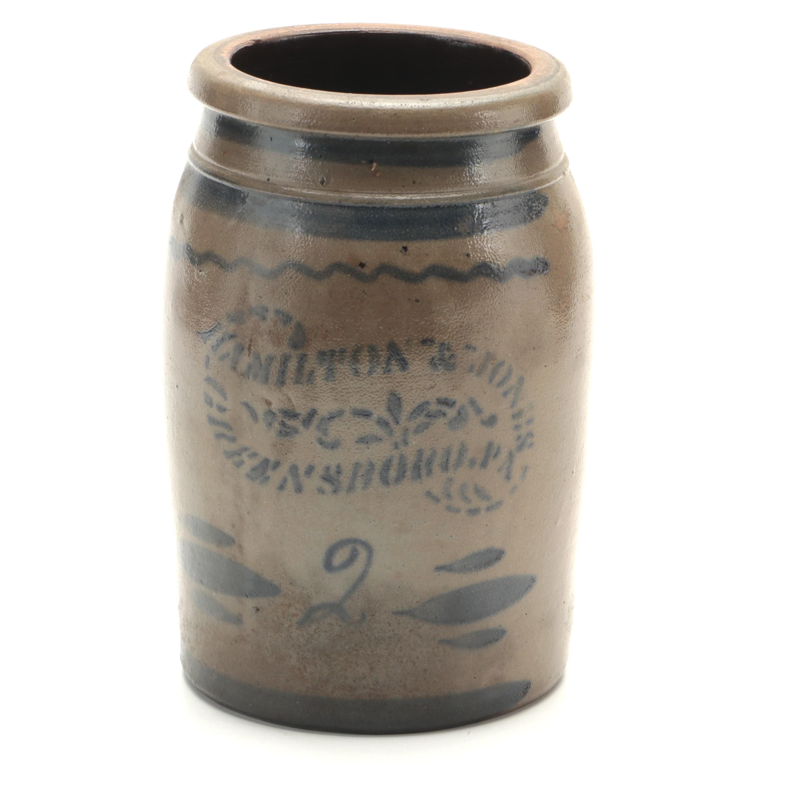 Hamilton & Jones of Pennsylvania Two-Gallon Salt Glazed Stoneware Crock