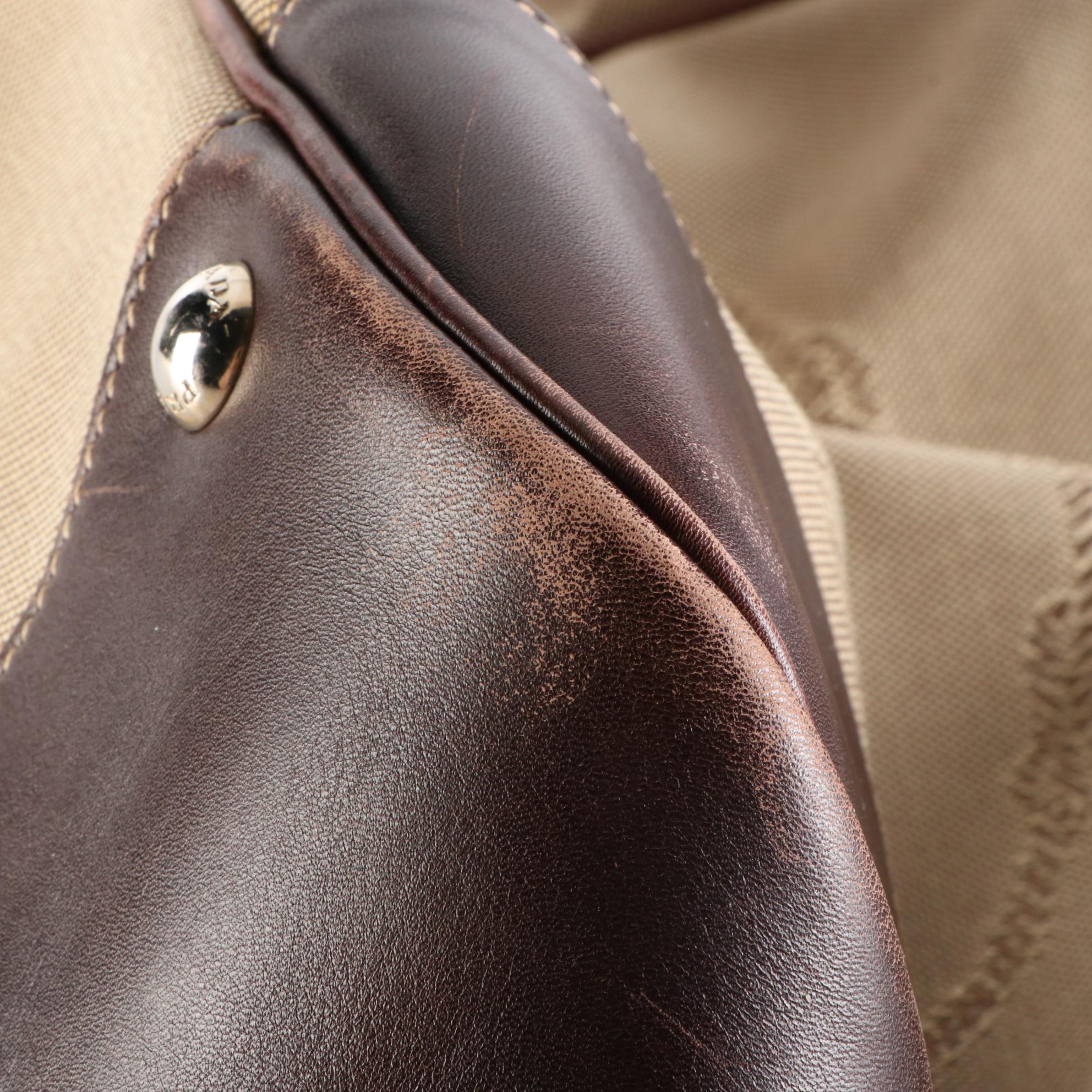 Prada Canapa Logo Canvas and Brown Leather Shoulder Bag