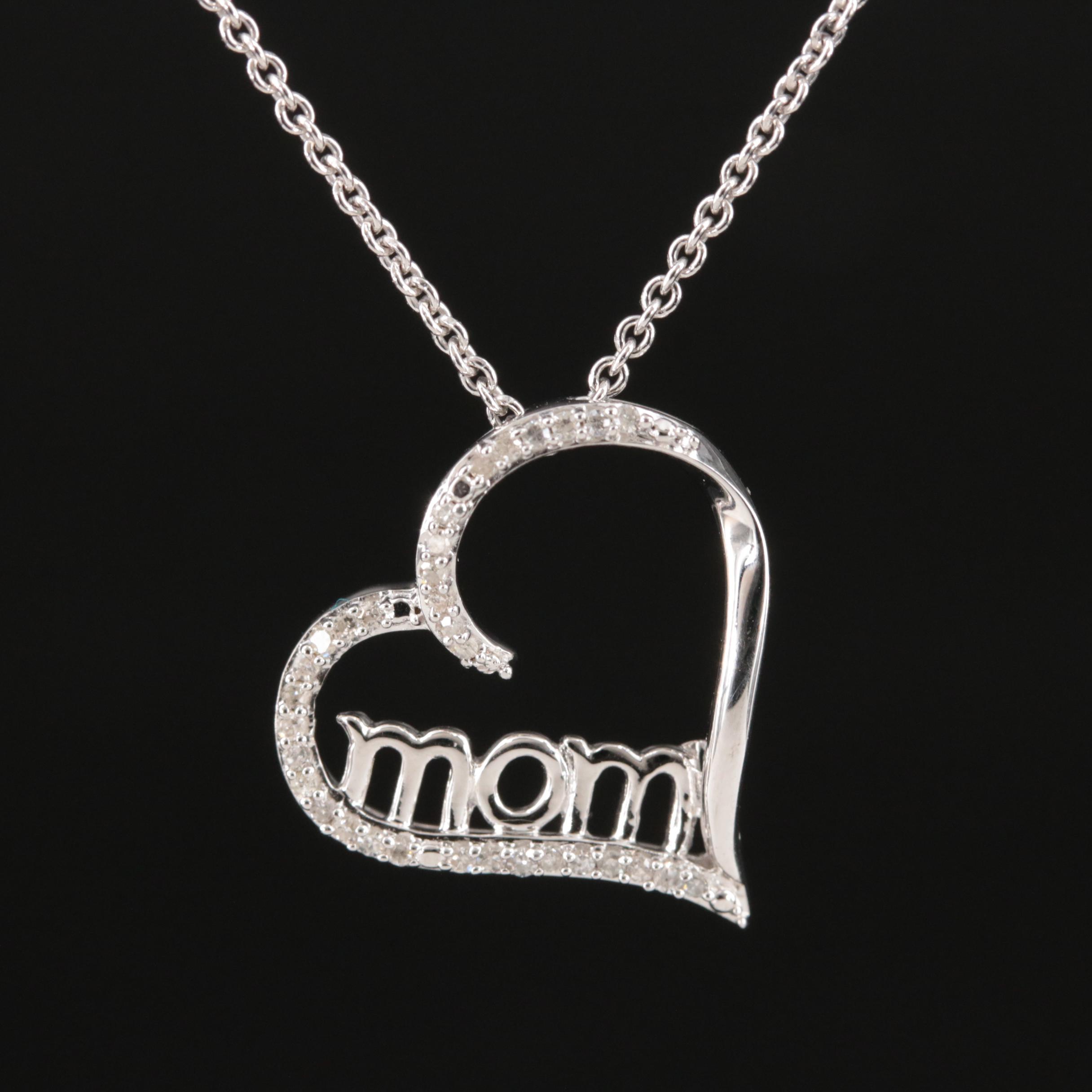 Sterling Diamond "Mom" Heart Necklace