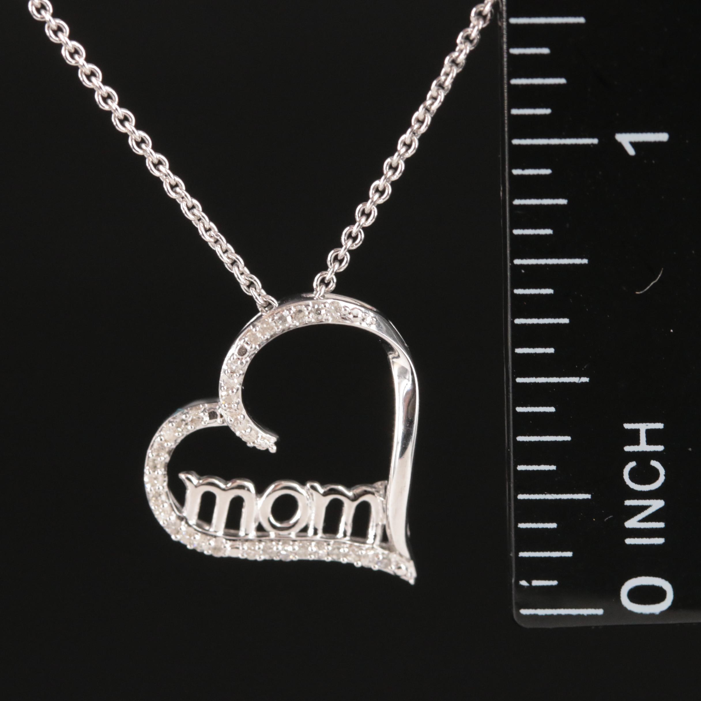 Sterling Diamond "Mom" Heart Necklace