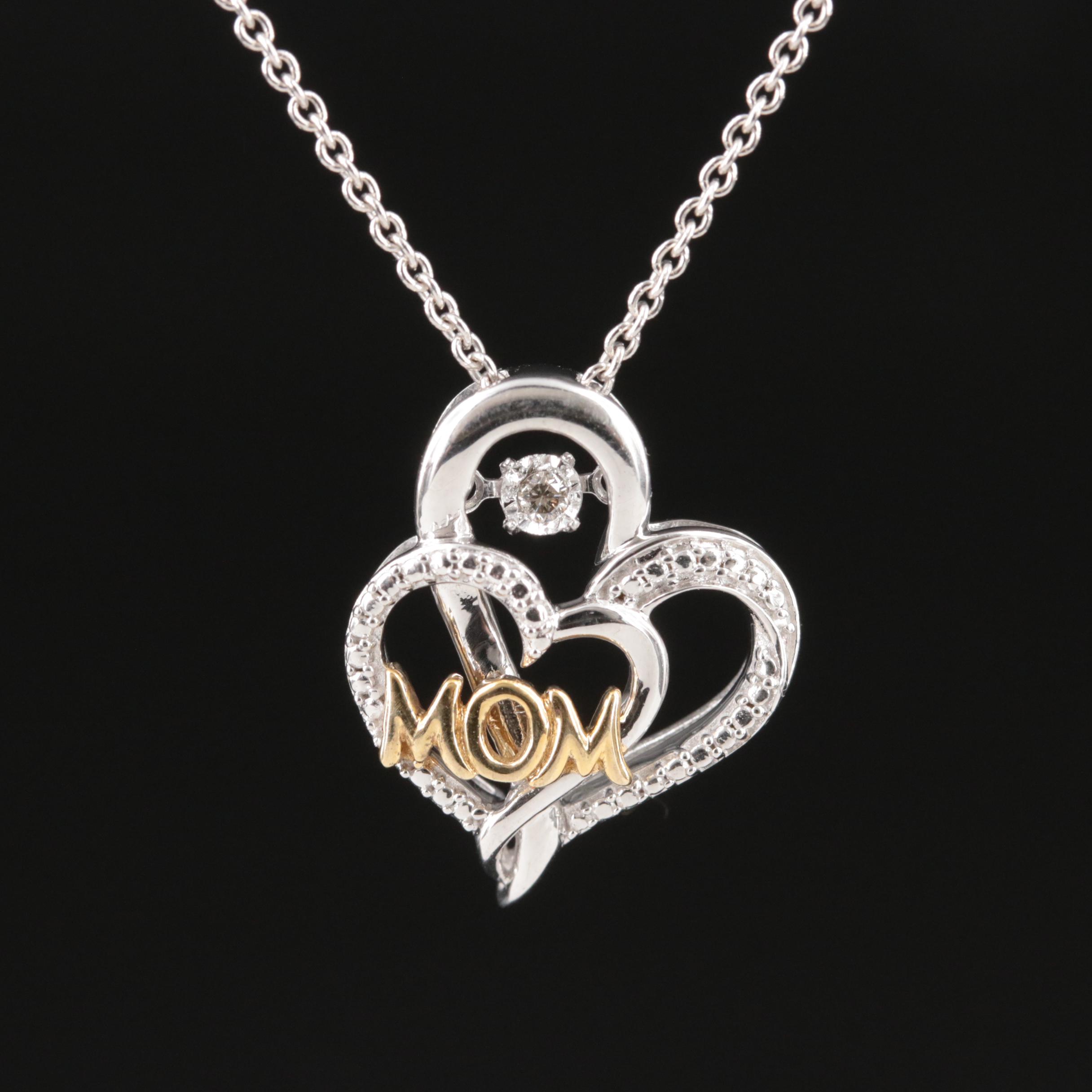 Sterling "Mom" Double Heart Pendant Necklace