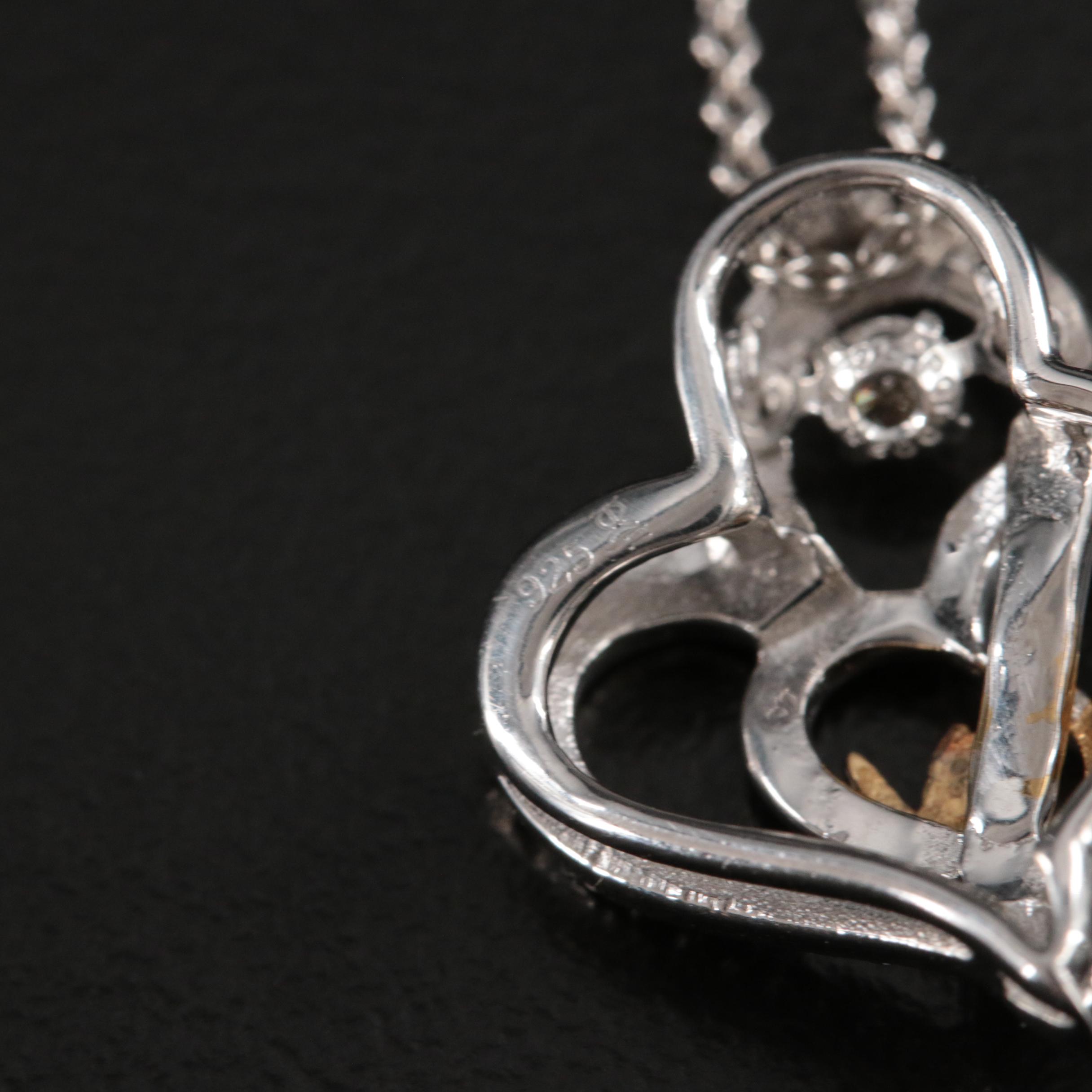 Sterling "Mom" Double Heart Pendant Necklace