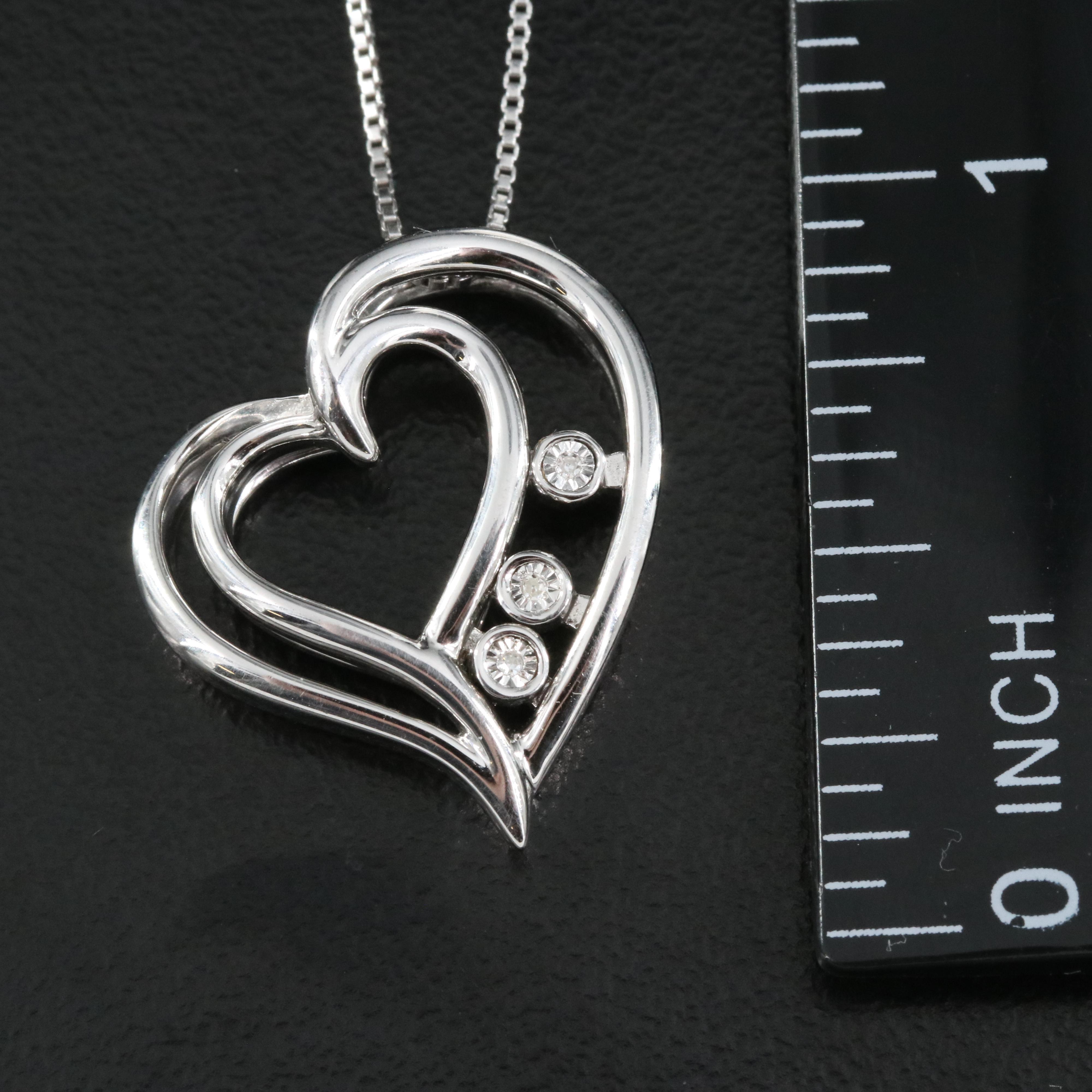 Sterling Diamond Heart Pendant Necklace