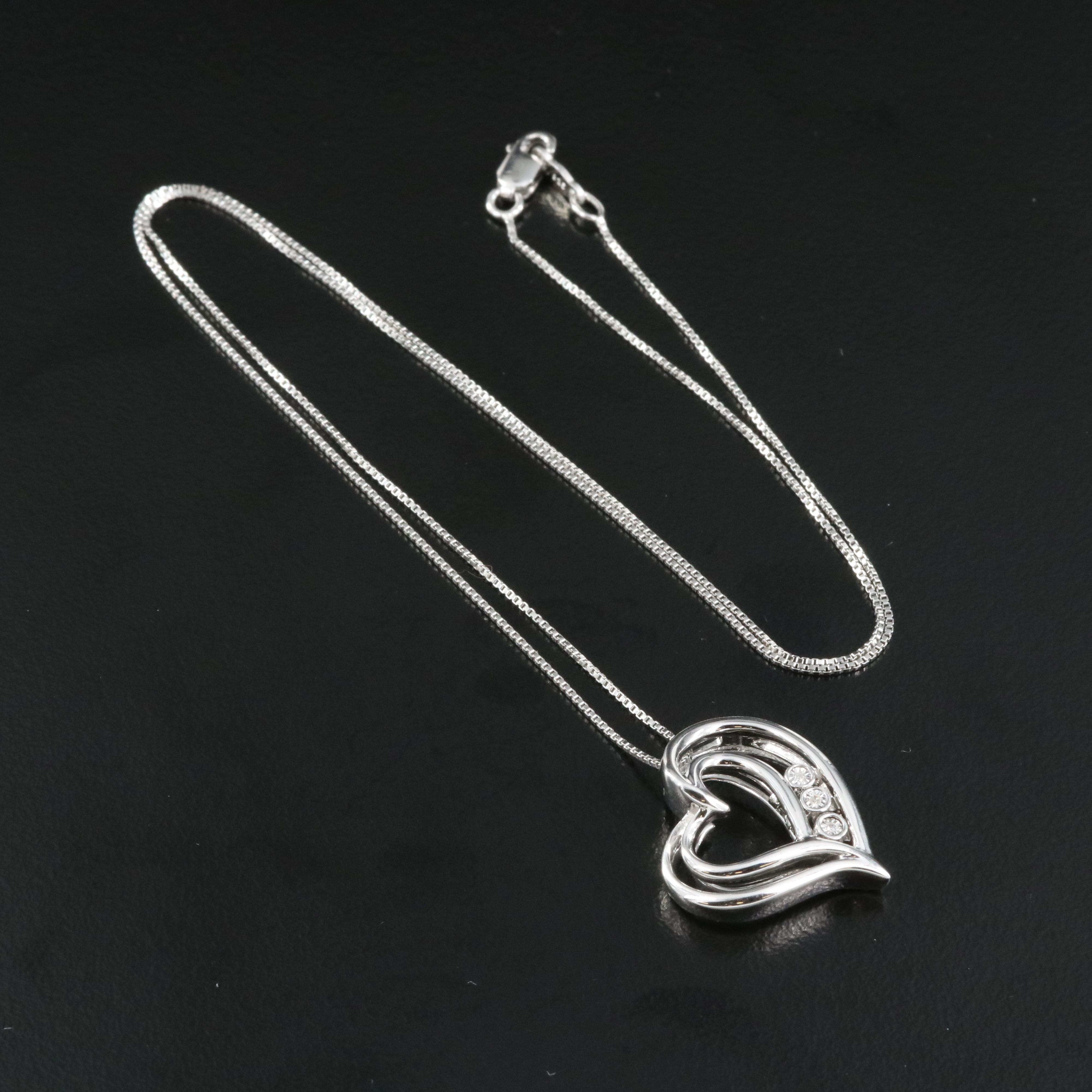 Sterling Diamond Heart Pendant Necklace