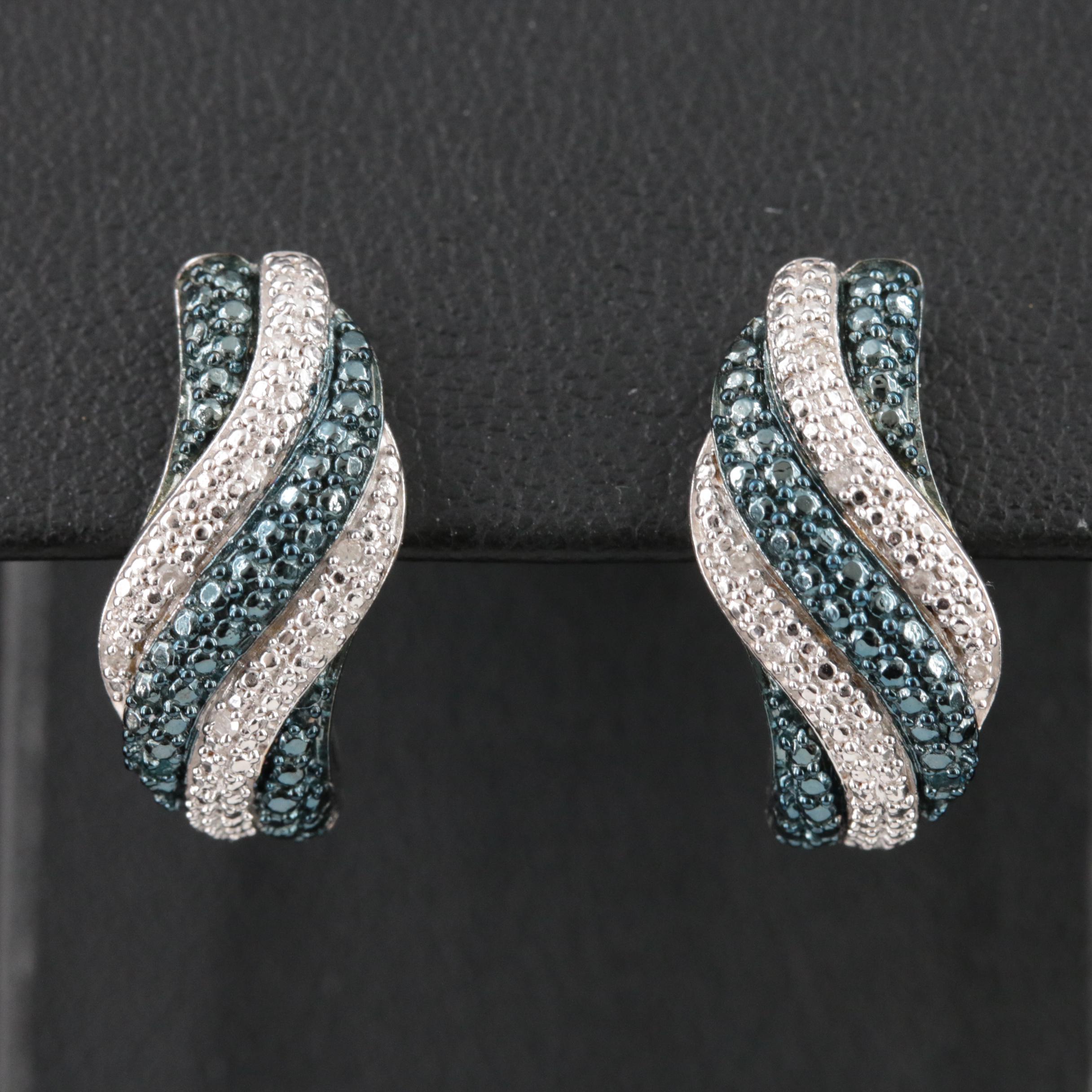 Sterling Diamond J Hoop Earrings