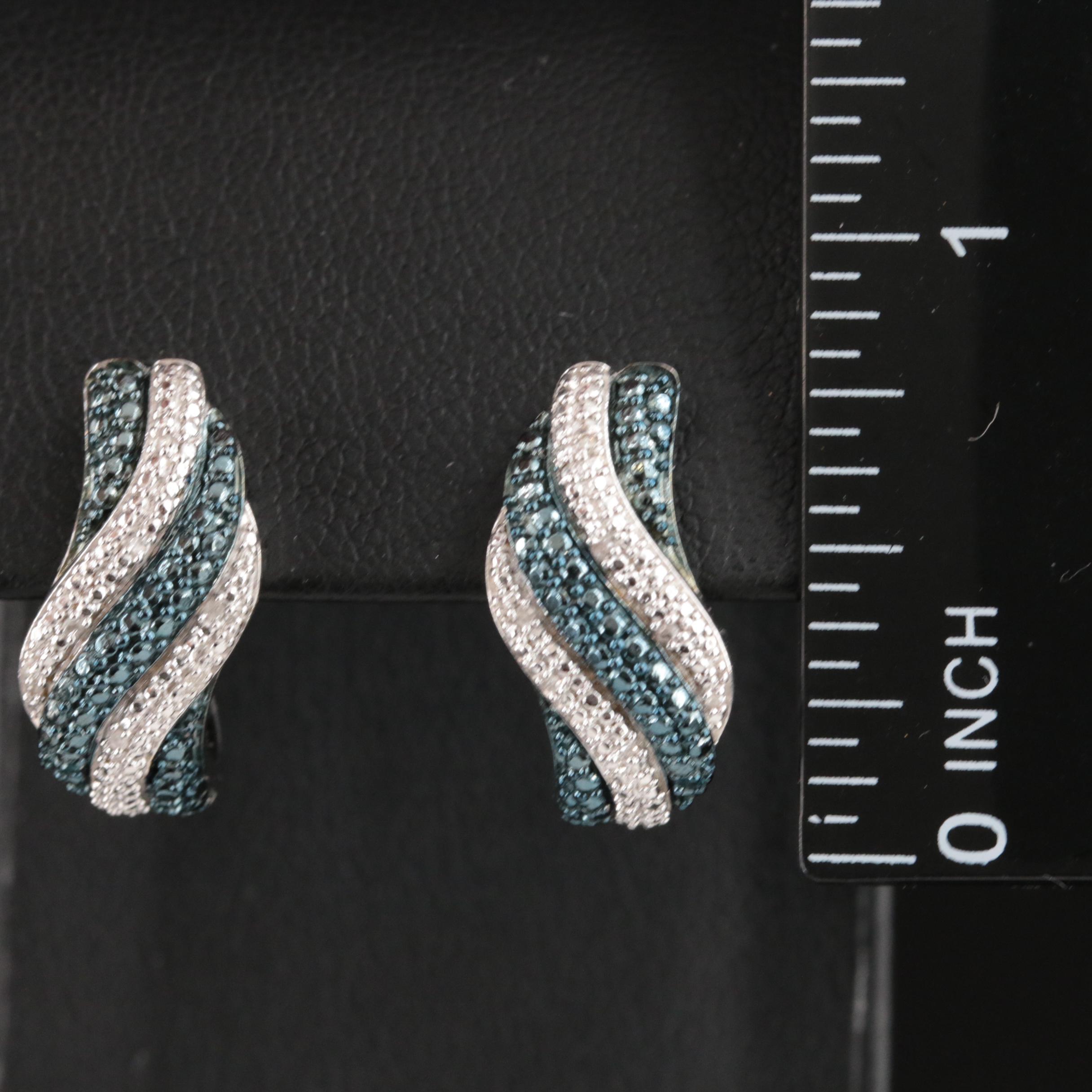 Sterling Diamond J Hoop Earrings