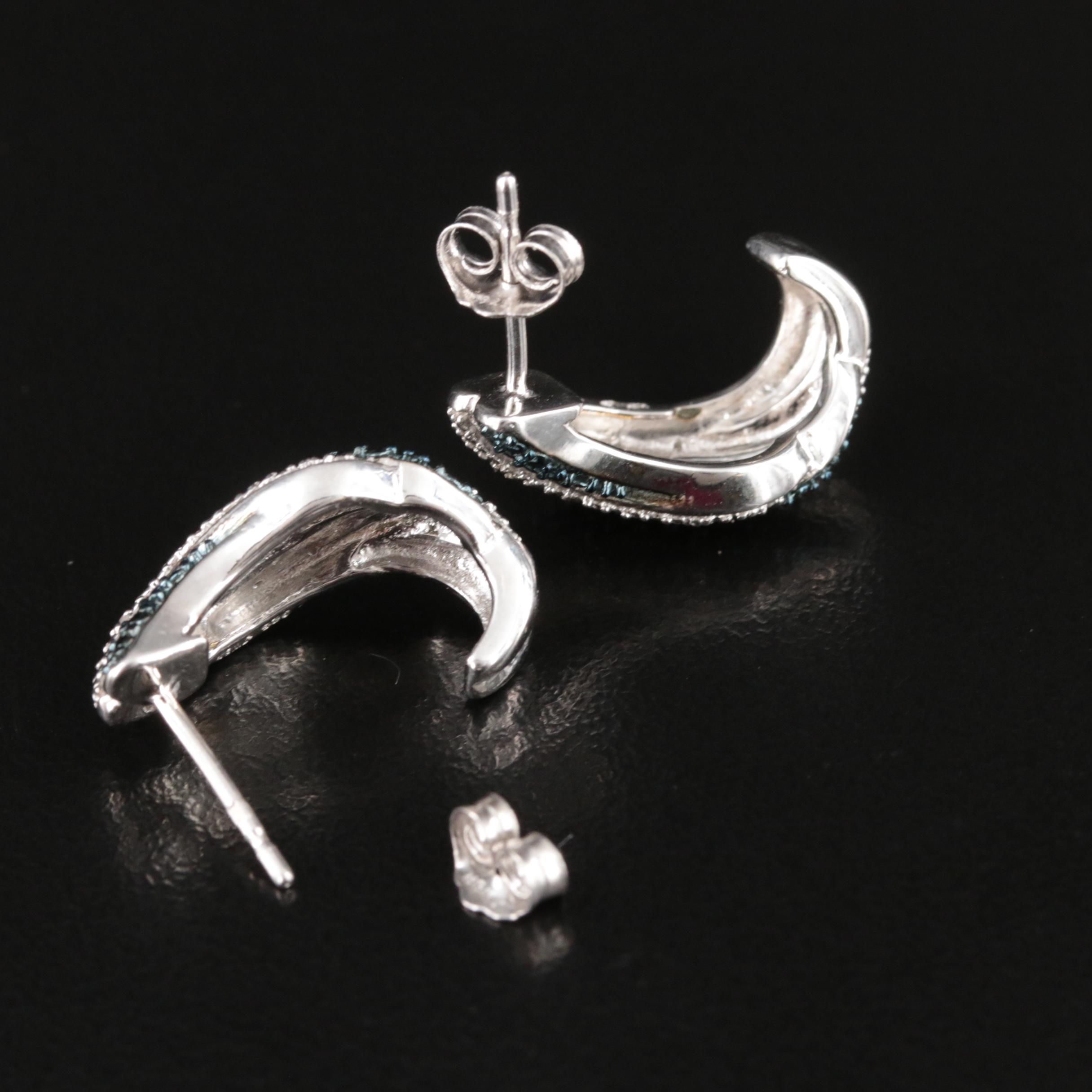 Sterling Diamond J Hoop Earrings