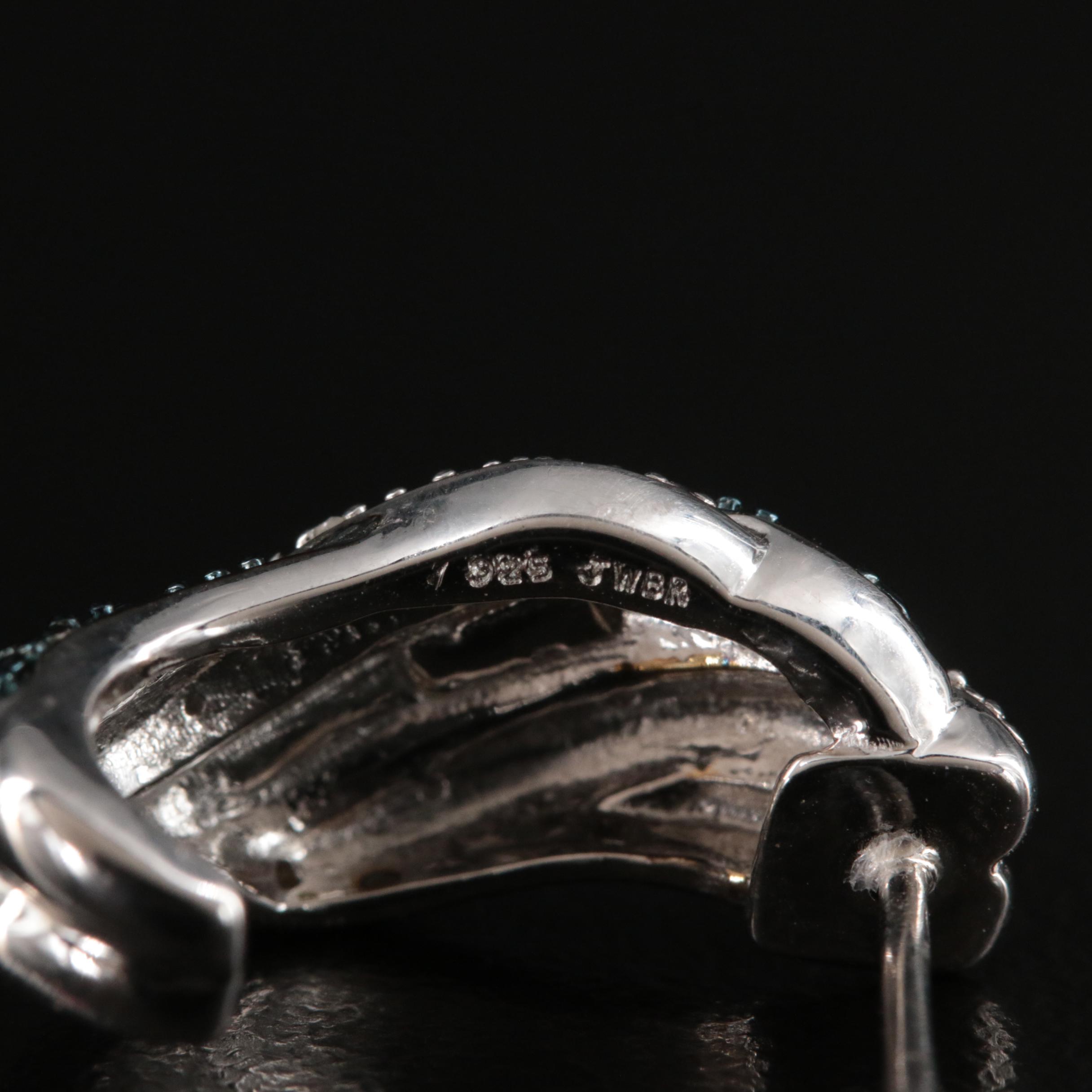 Sterling Diamond J Hoop Earrings