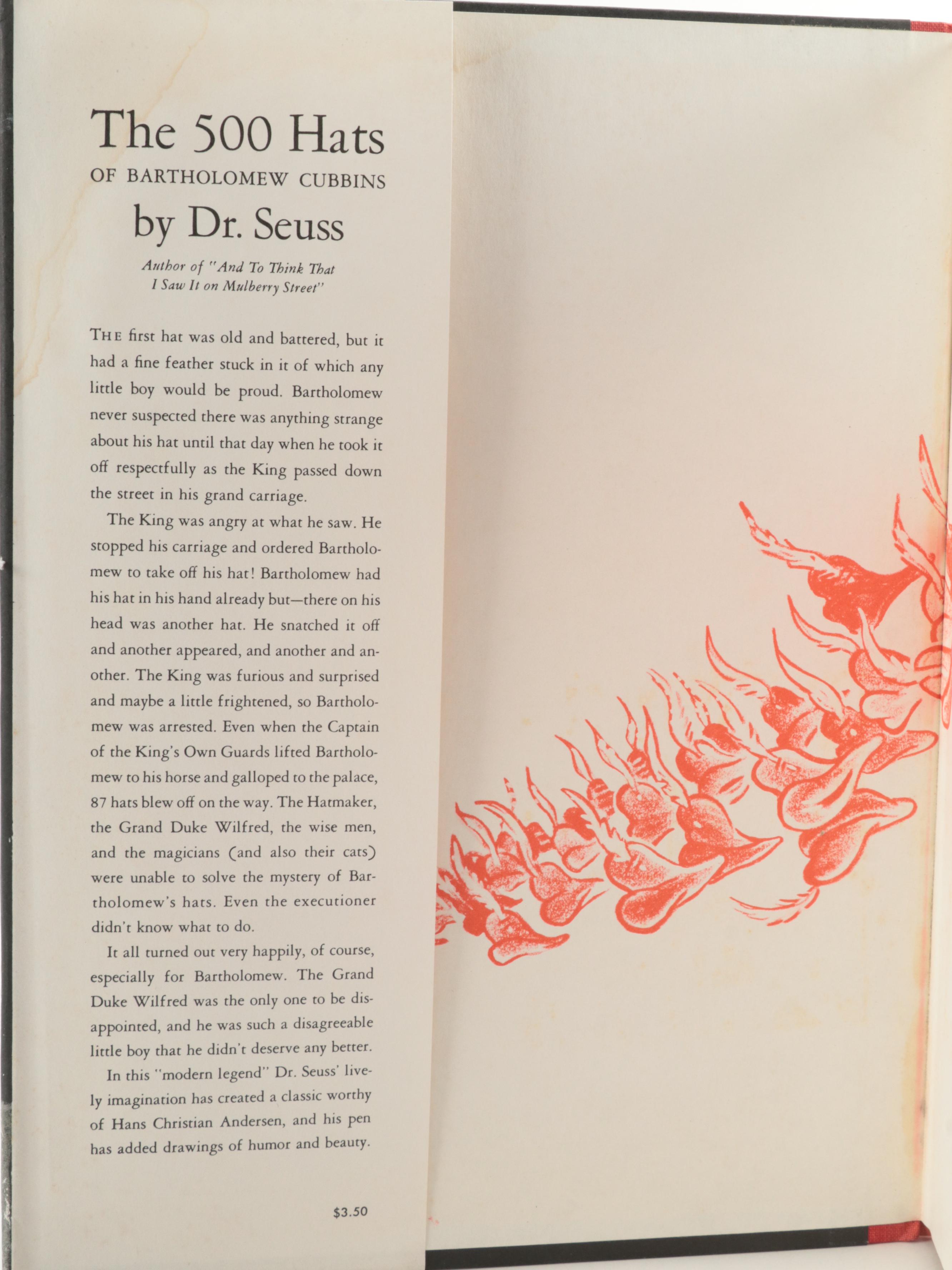 Early Printing "The 500 Hats of Bartholomew Cubbins" by Dr. Seuss, 1938