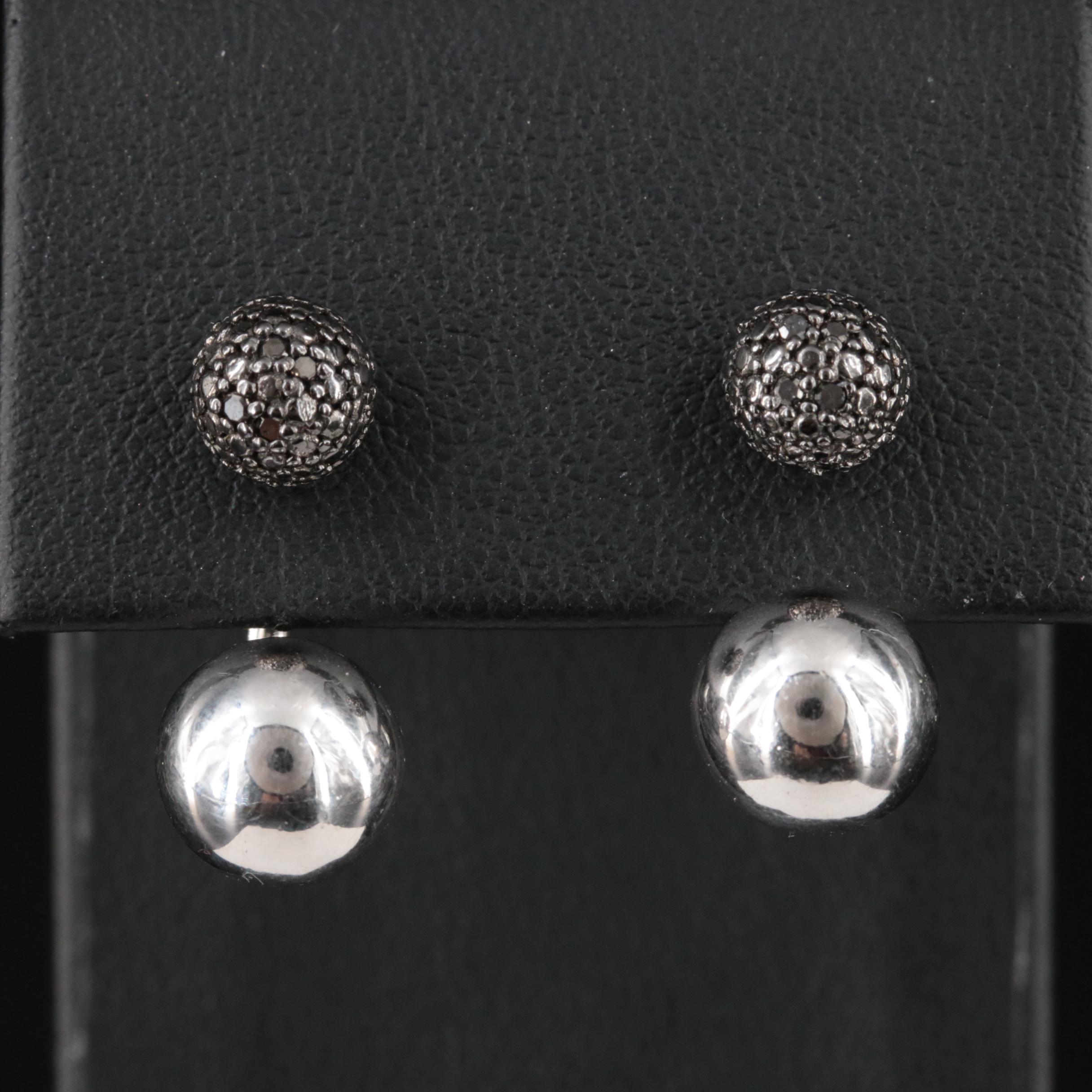 Sterling Pavé Diamond Sphere Earrings with Enhancers