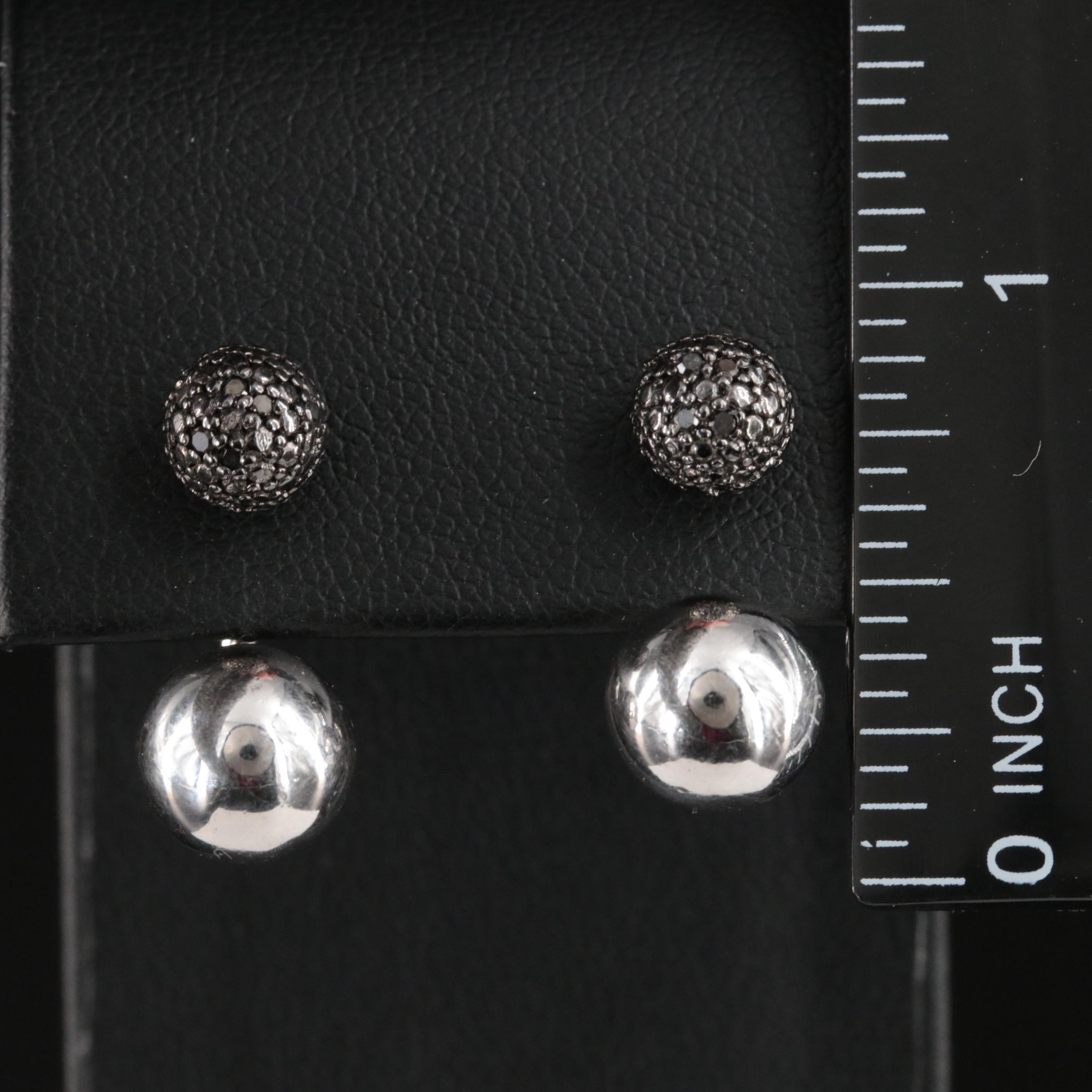 Sterling Pavé Diamond Sphere Earrings with Enhancers