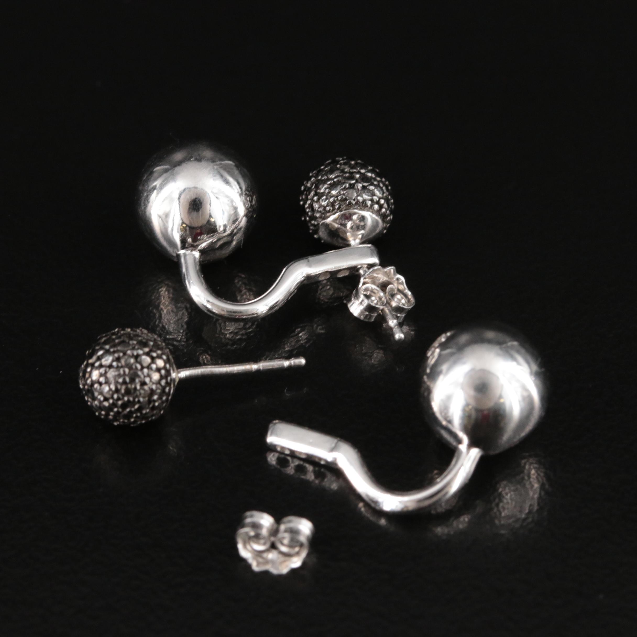 Sterling Pavé Diamond Sphere Earrings with Enhancers