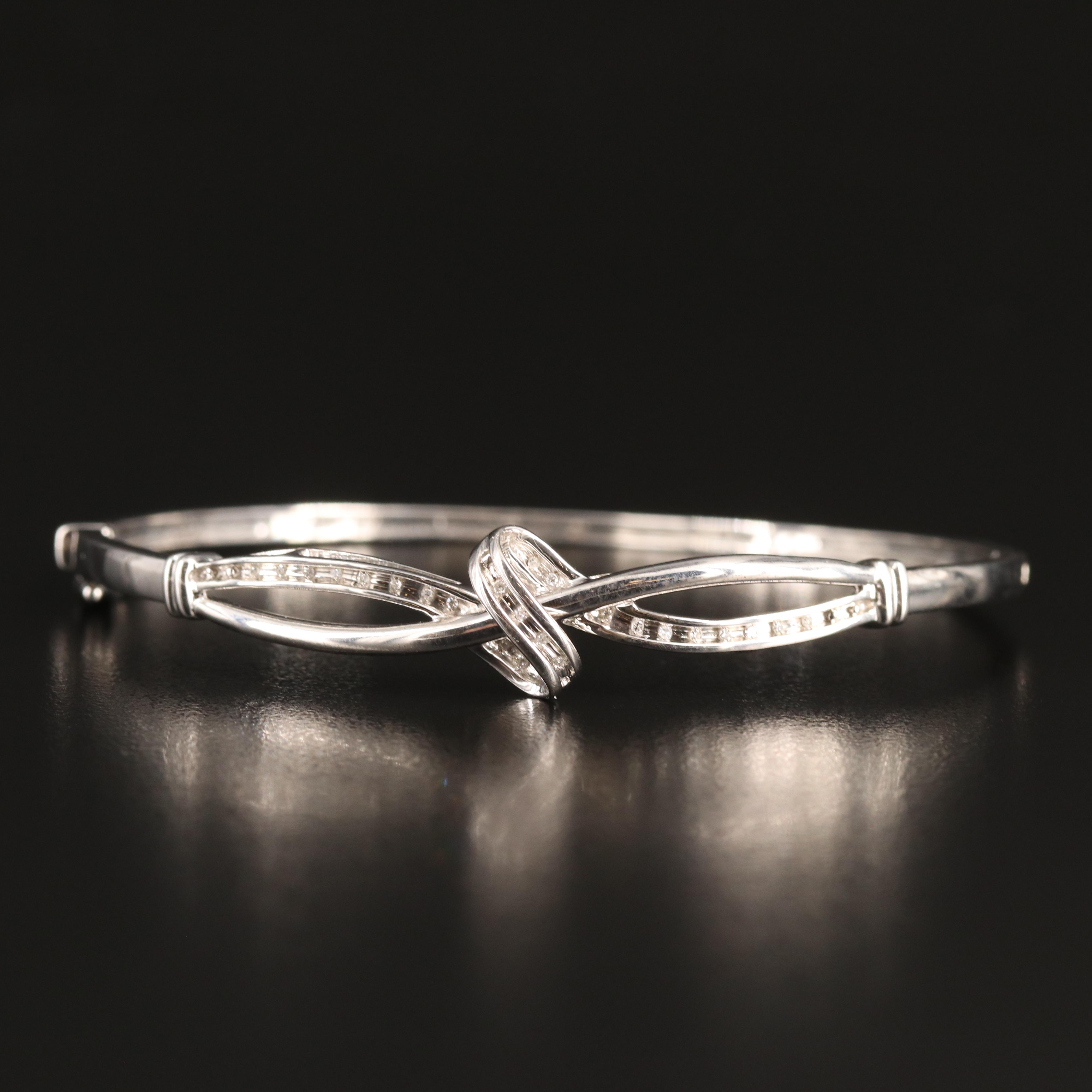 Sterling Diamond Ribbon Hinged Bangle