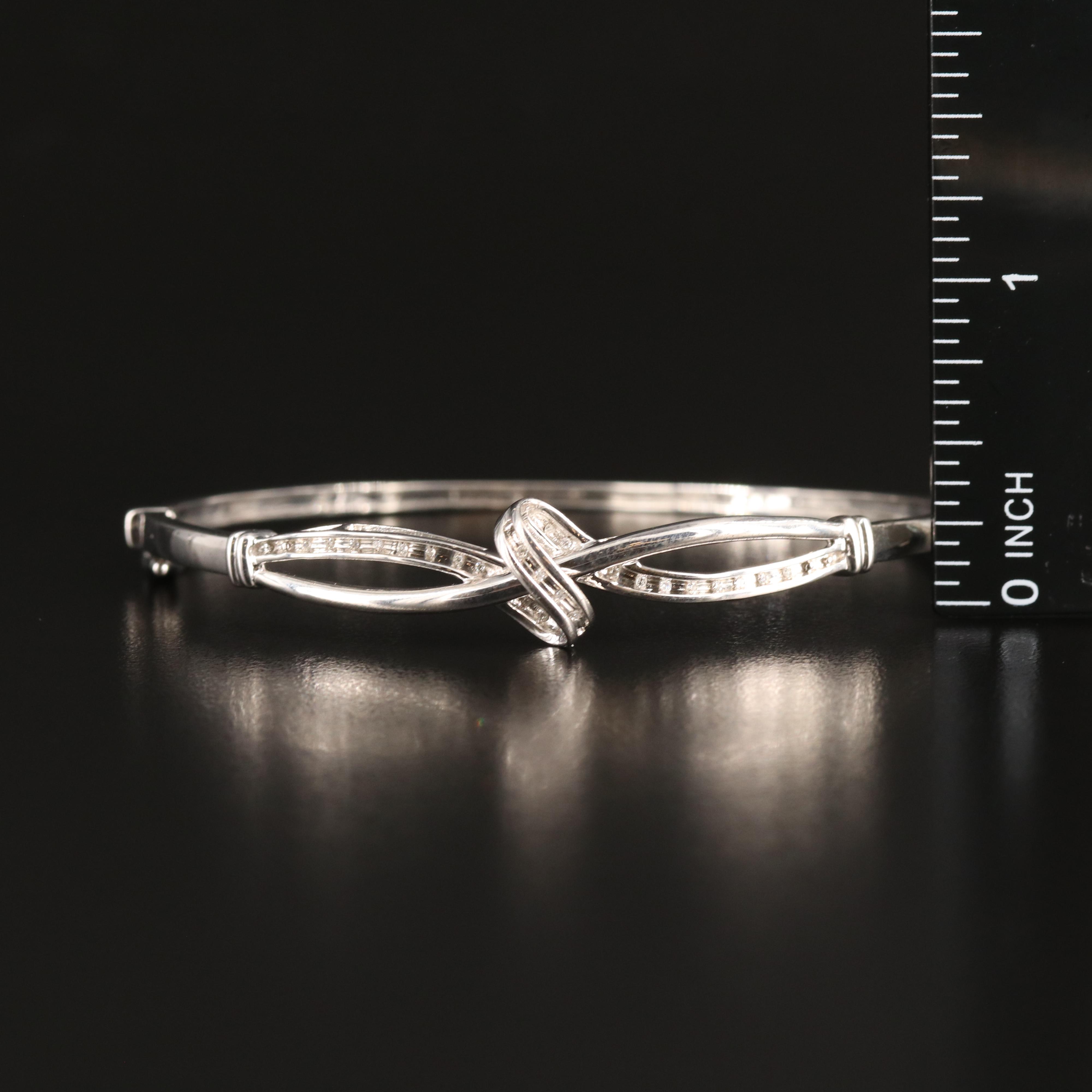 Sterling Diamond Ribbon Hinged Bangle