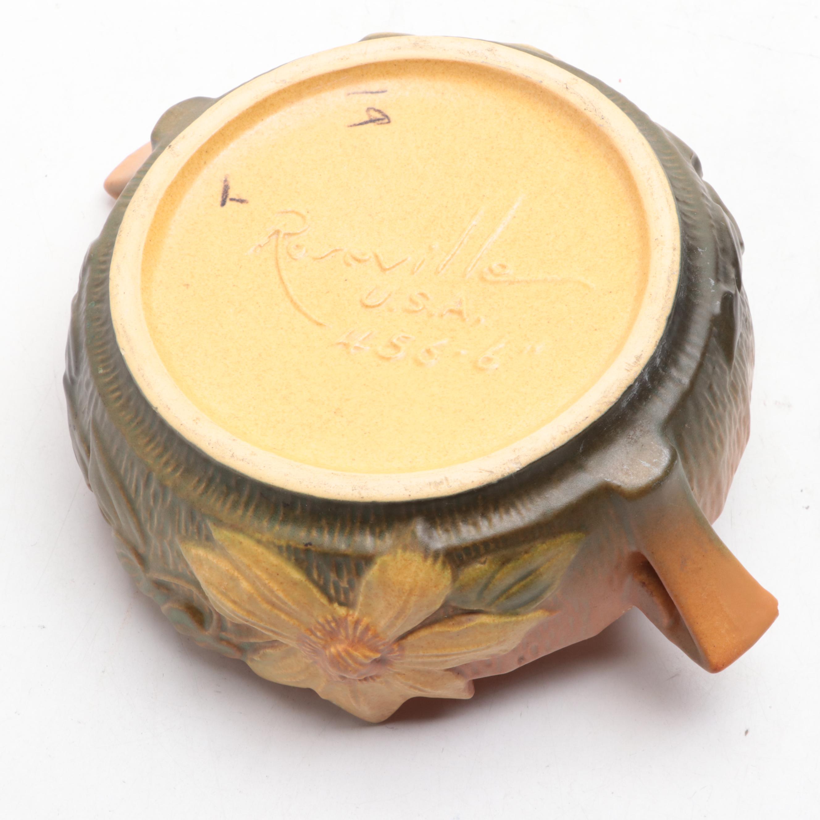 Roseville Pottery "Water Lily" Cornucopia Vase and Handled Planter, Mid-20th C.