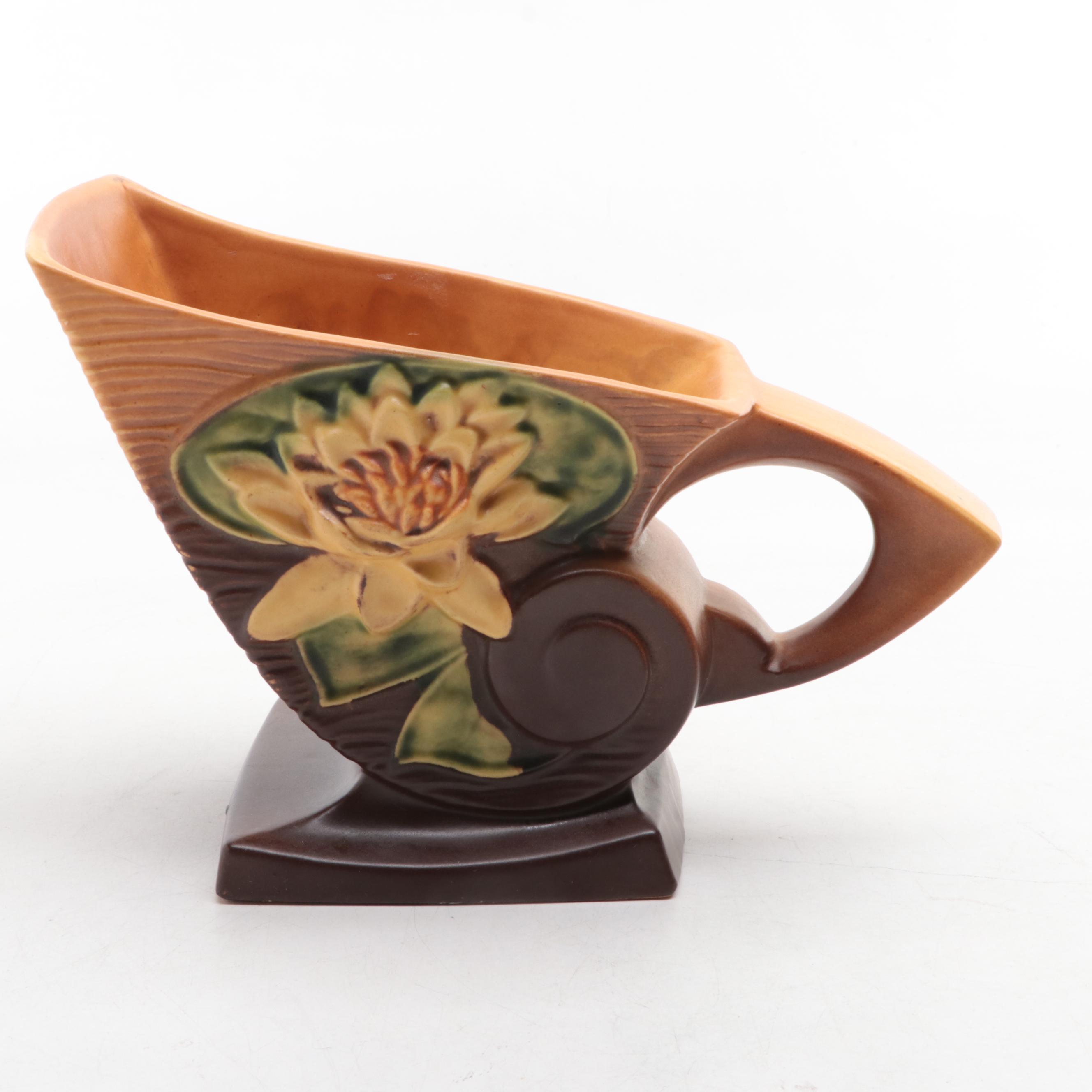 Roseville Pottery "Water Lily" Cornucopia Vase and Handled Planter, Mid-20th C.