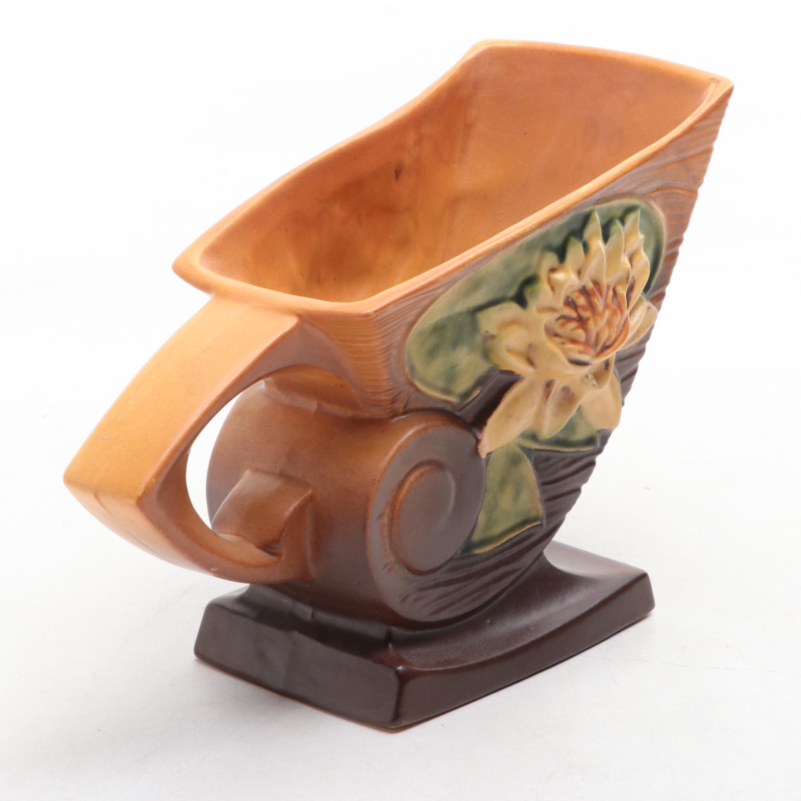 Roseville Pottery "Water Lily" Cornucopia Vase and Handled Planter, Mid-20th C.