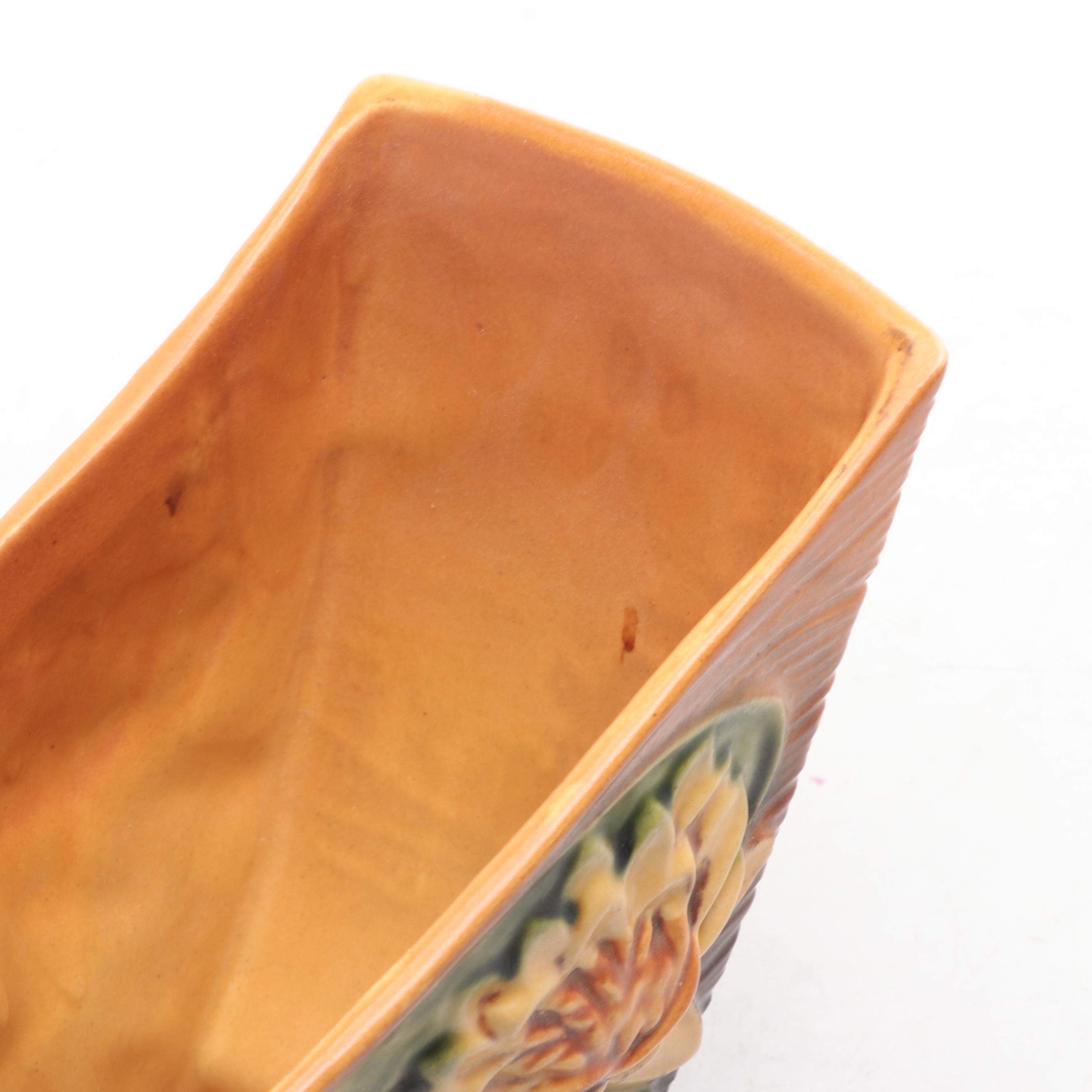 Roseville Pottery "Water Lily" Cornucopia Vase and Handled Planter, Mid-20th C.