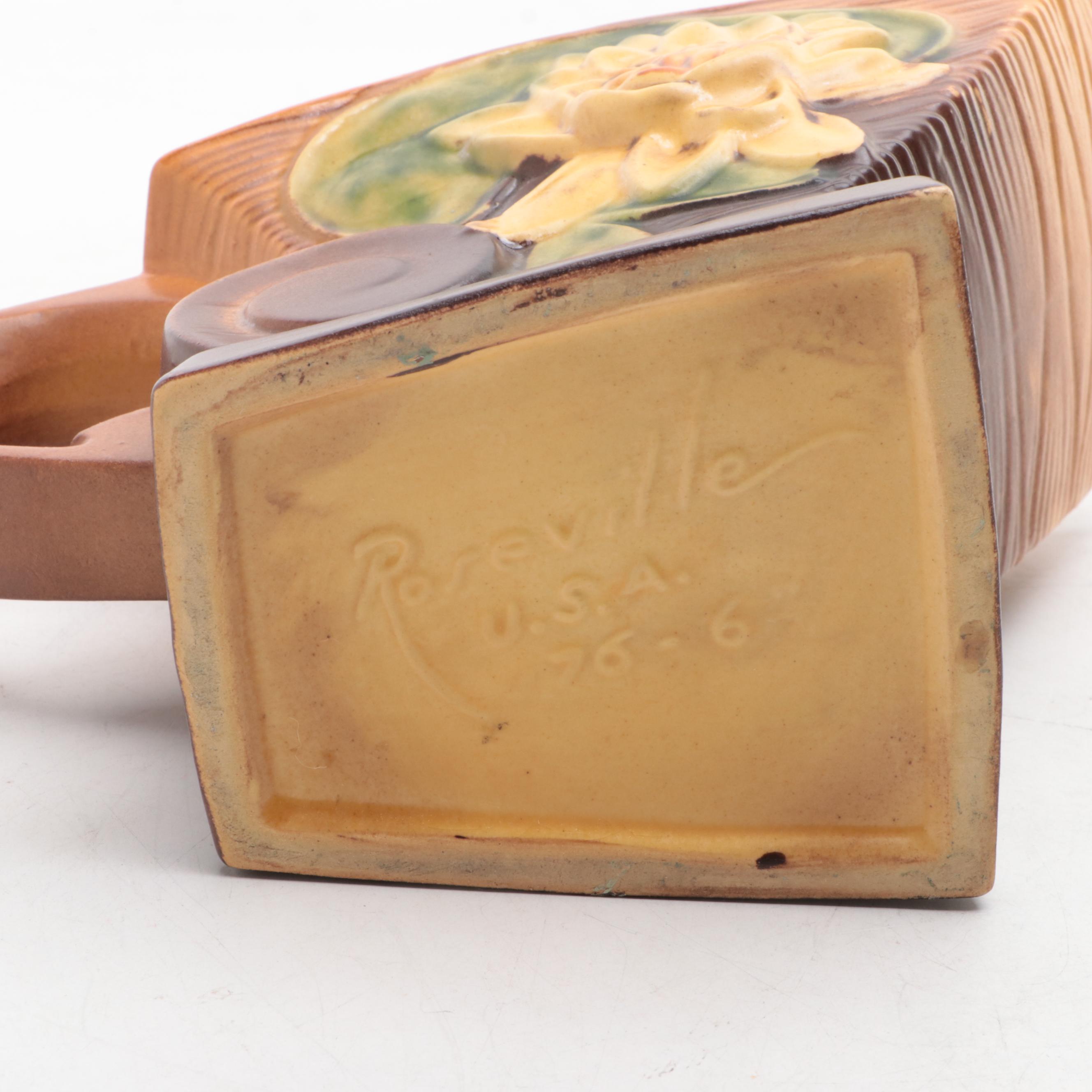 Roseville Pottery "Water Lily" Cornucopia Vase and Handled Planter, Mid-20th C.