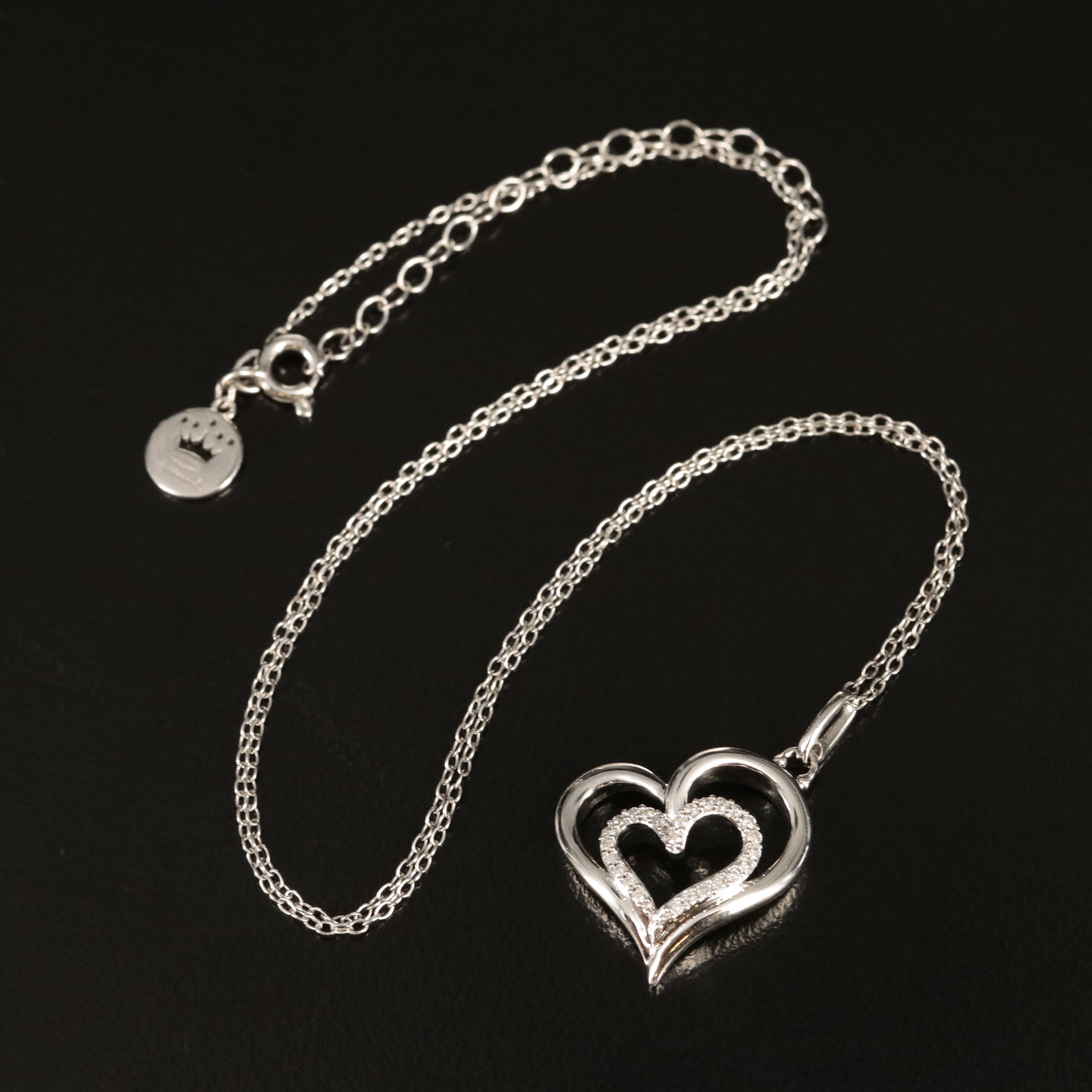 Hallmark Sterling Diamond Double Heart Pendant Necklace