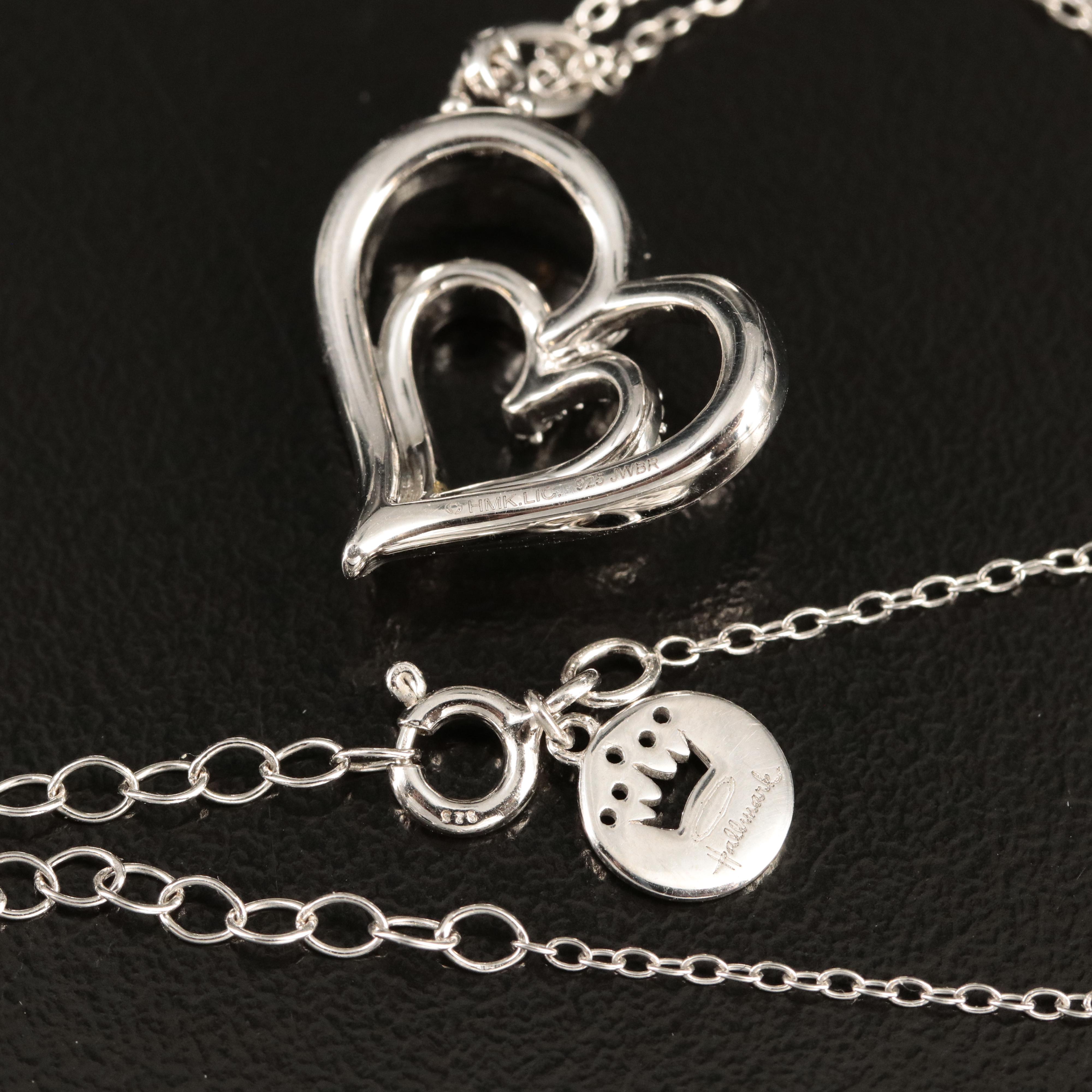 Hallmark Sterling Diamond Double Heart Pendant Necklace