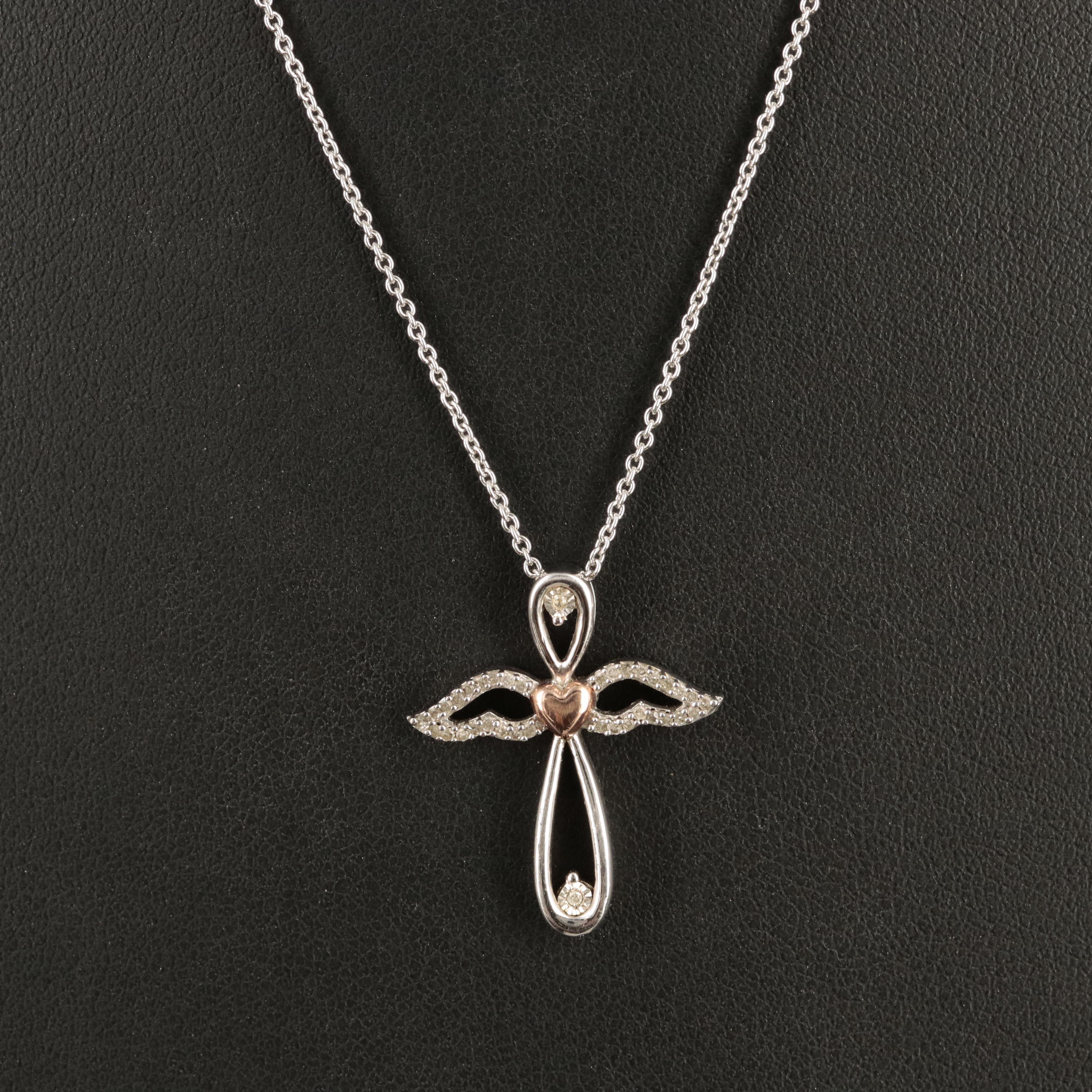 Sterling Diamond Angel Cross Pendant Necklace