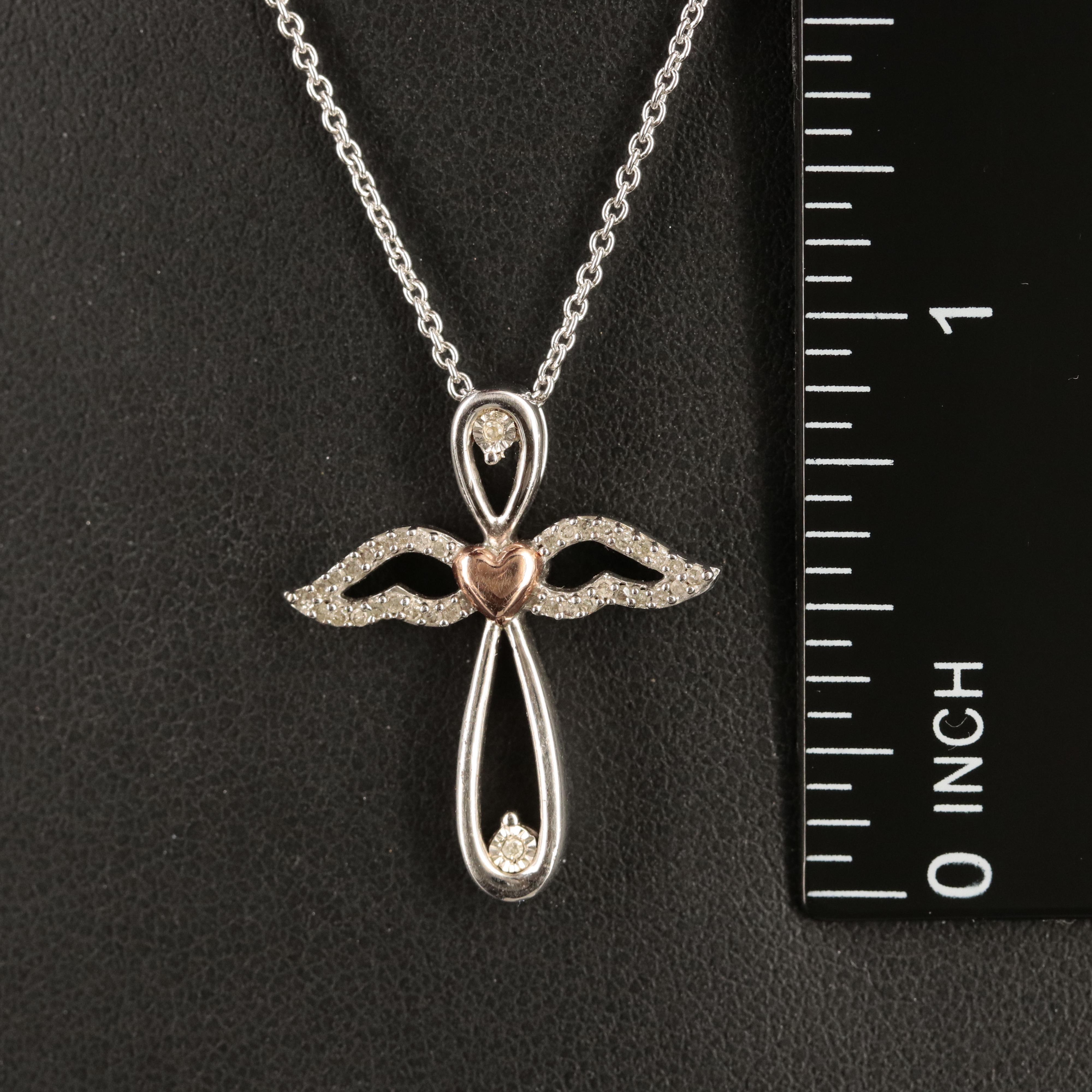 Sterling Diamond Angel Cross Pendant Necklace