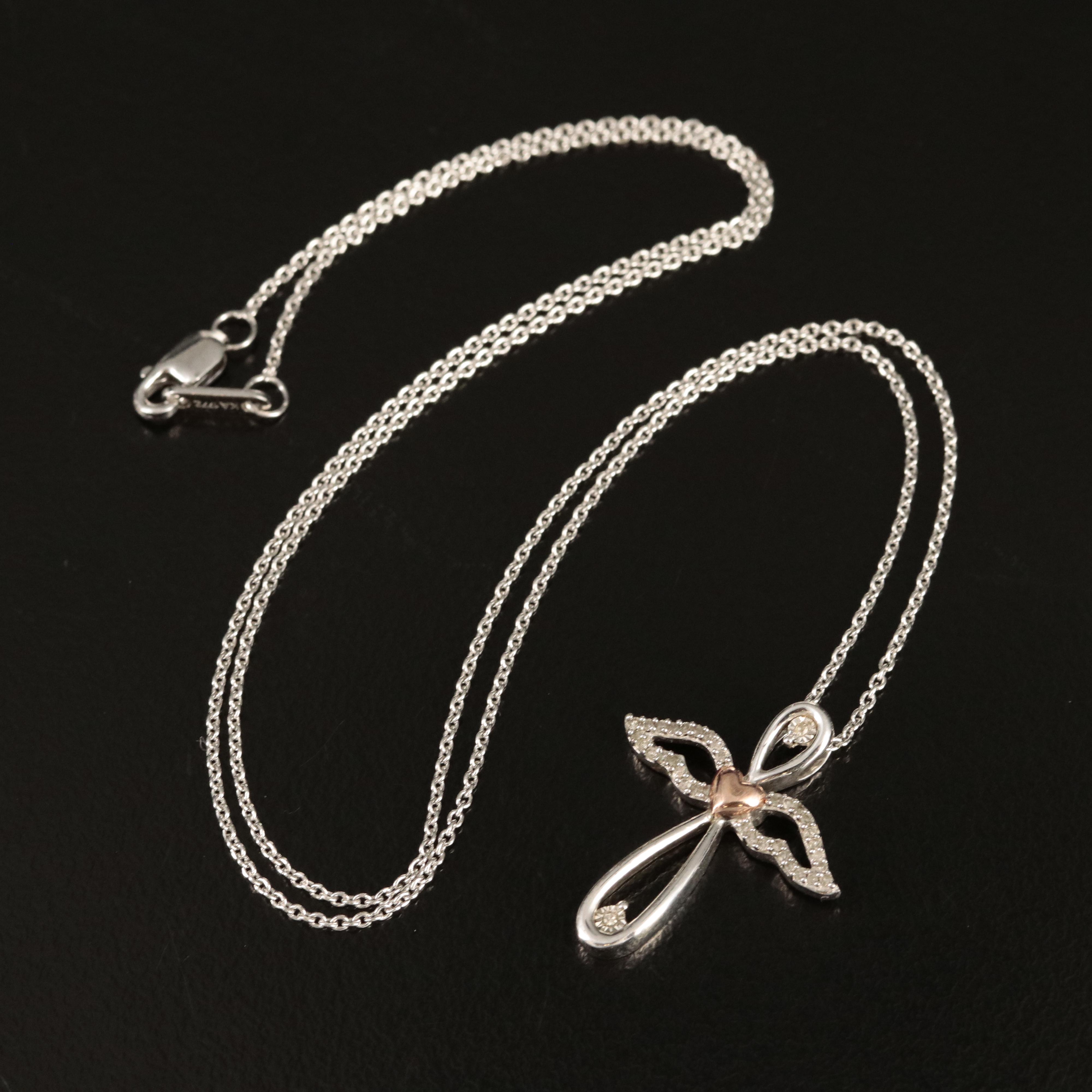 Sterling Diamond Angel Cross Pendant Necklace