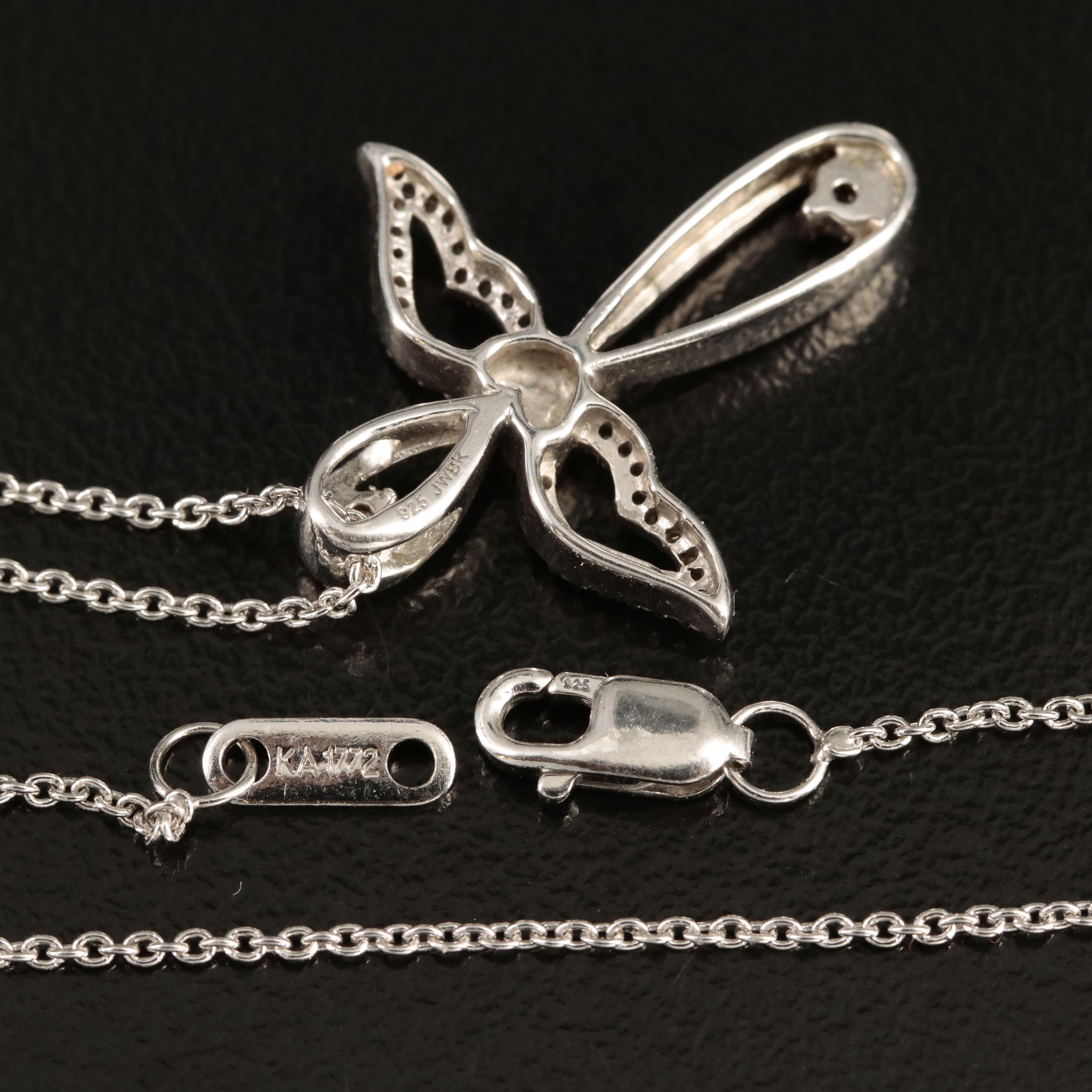 Sterling Diamond Angel Cross Pendant Necklace