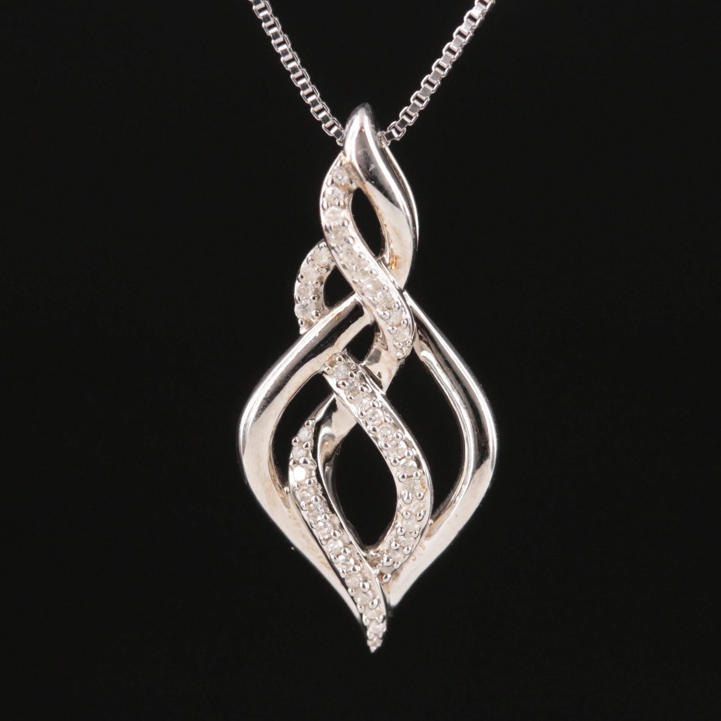 Sterling Diamond Twist Pendant Necklace