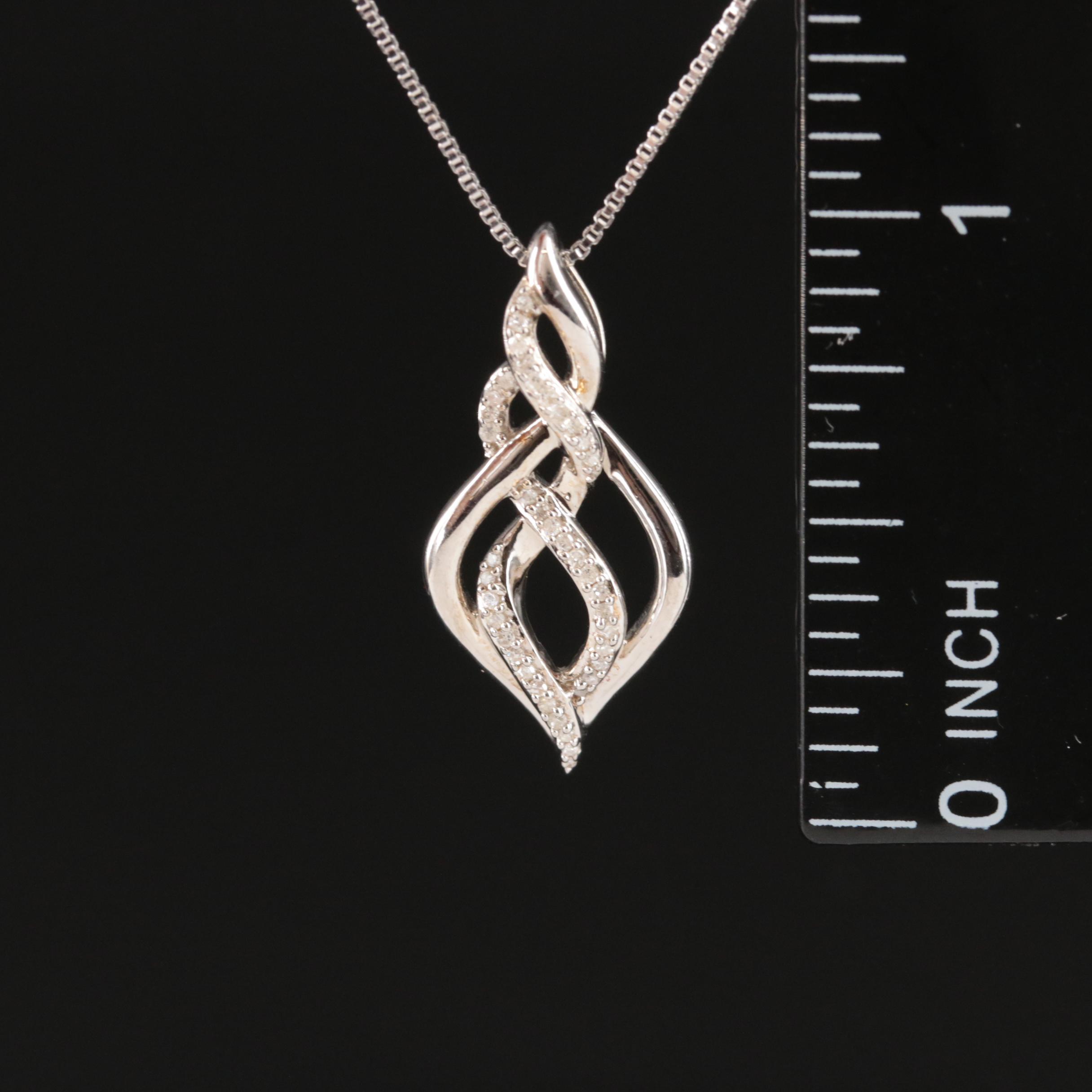 Sterling Diamond Twist Pendant Necklace