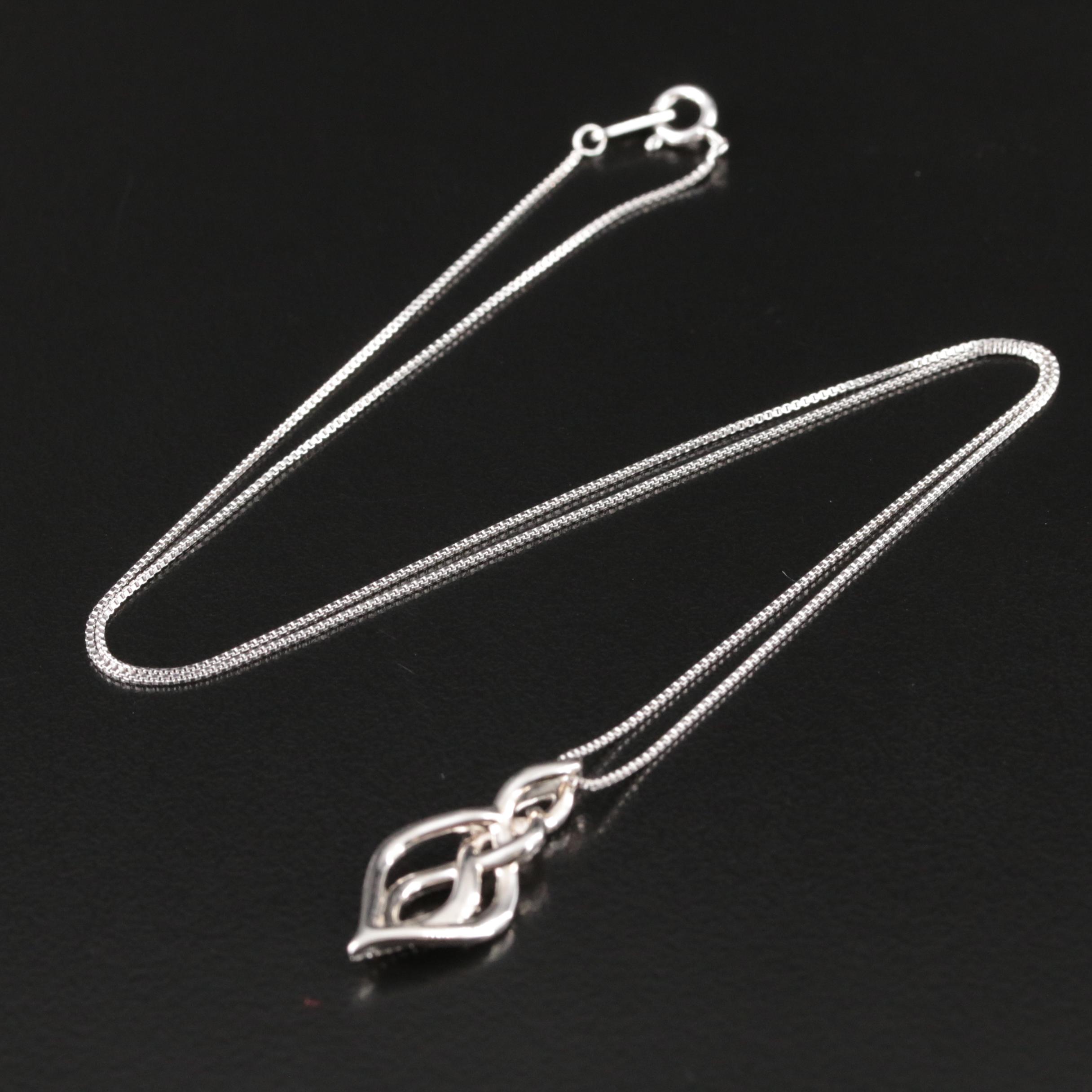 Sterling Diamond Twist Pendant Necklace