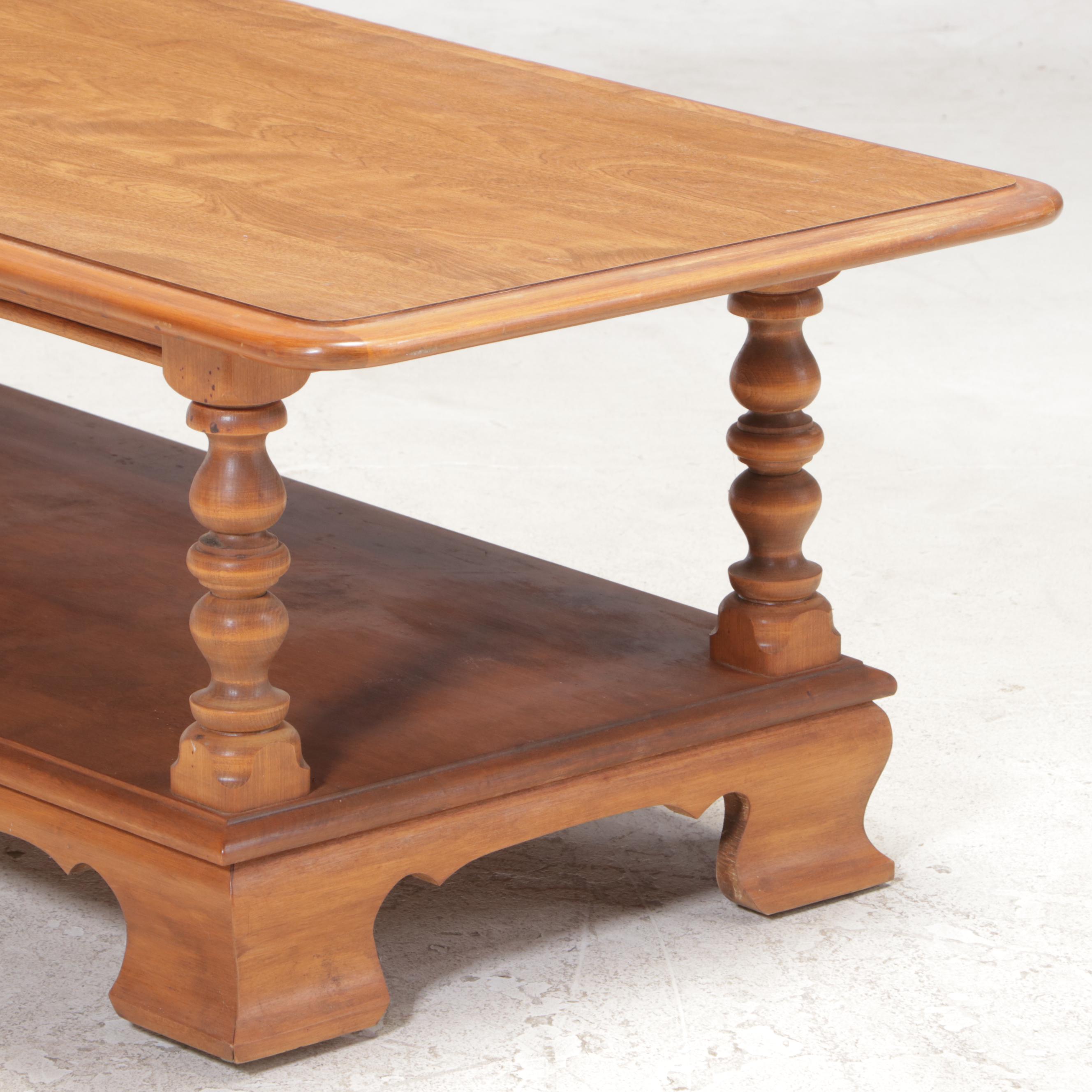 Ethan Allen Chippendale Style Maple and Laminate Top Coffee Table and Side Table