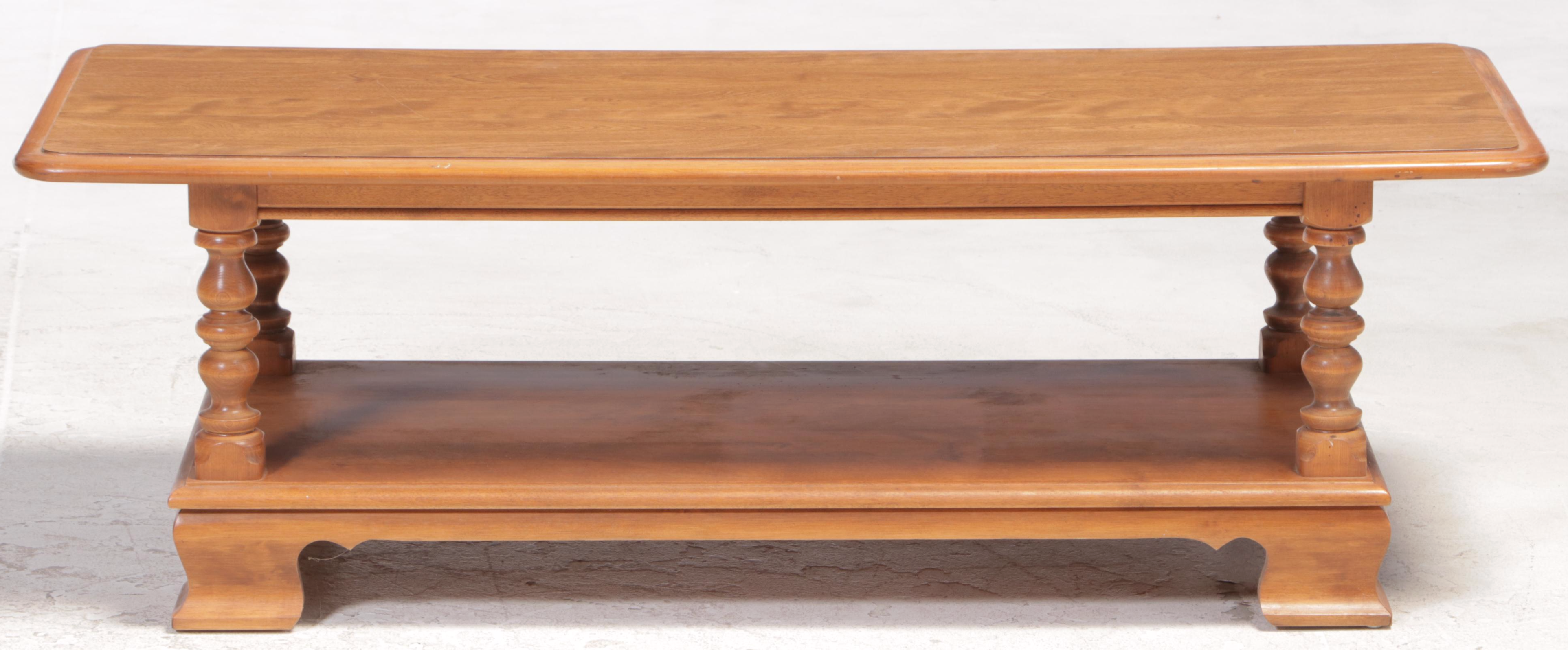 Ethan Allen Chippendale Style Maple and Laminate Top Coffee Table and Side Table