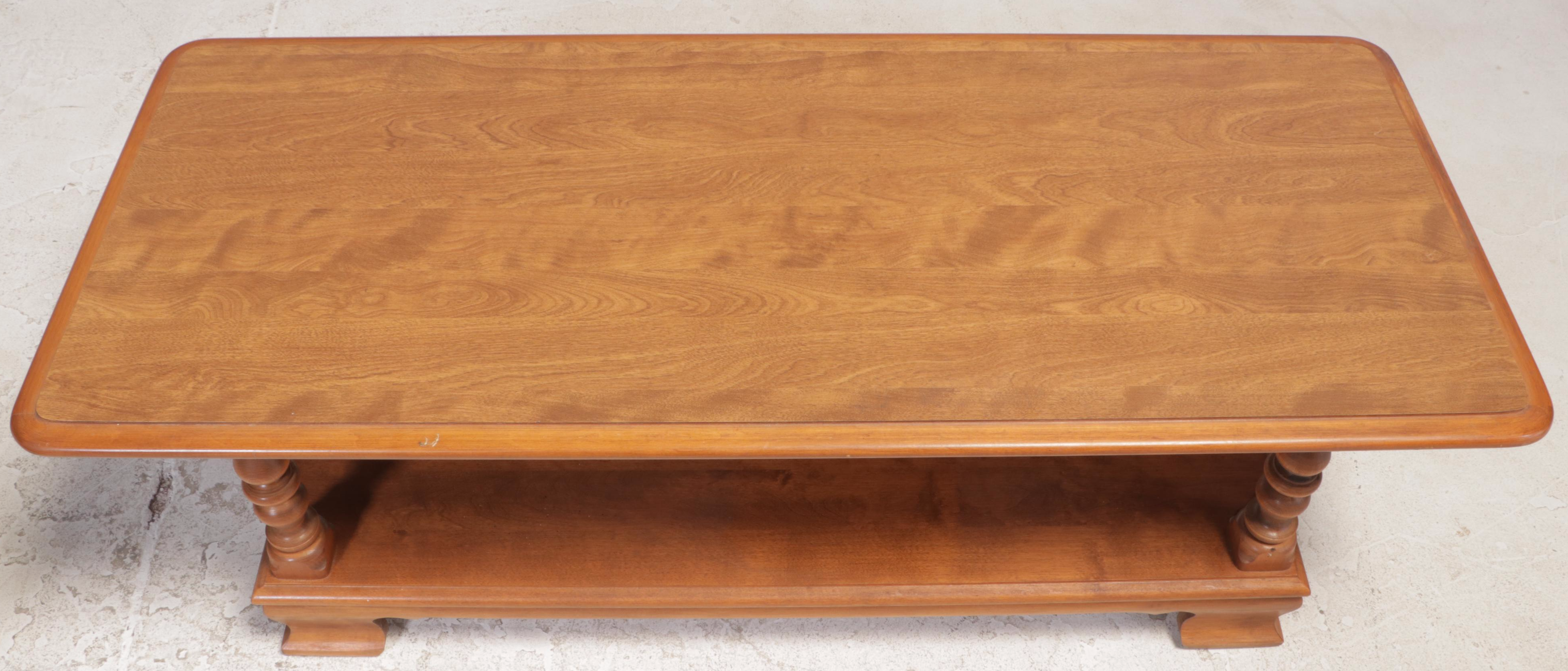 Ethan Allen Chippendale Style Maple and Laminate Top Coffee Table and Side Table