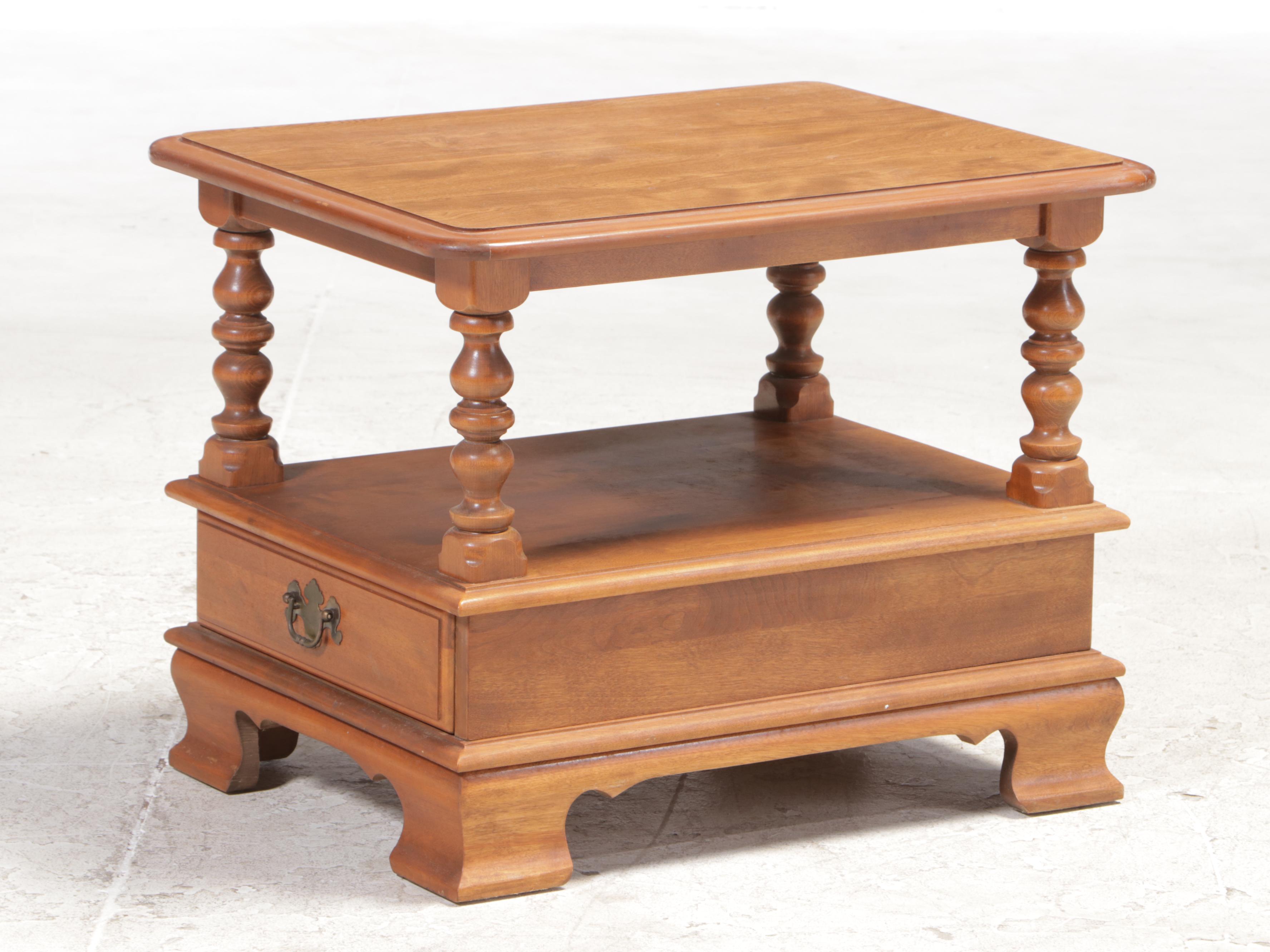 Ethan Allen Chippendale Style Maple and Laminate Top Coffee Table and Side Table