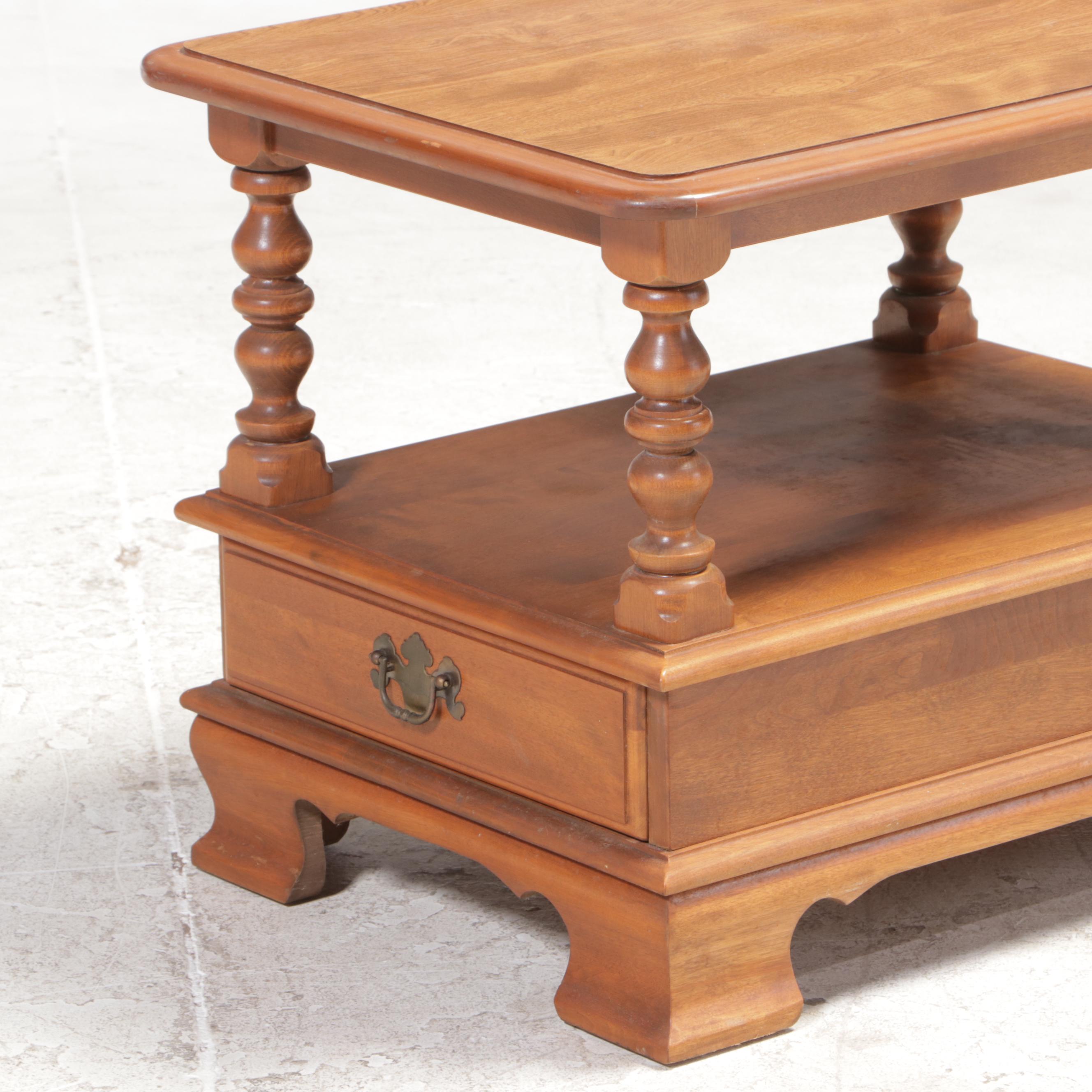 Ethan Allen Chippendale Style Maple and Laminate Top Coffee Table and Side Table