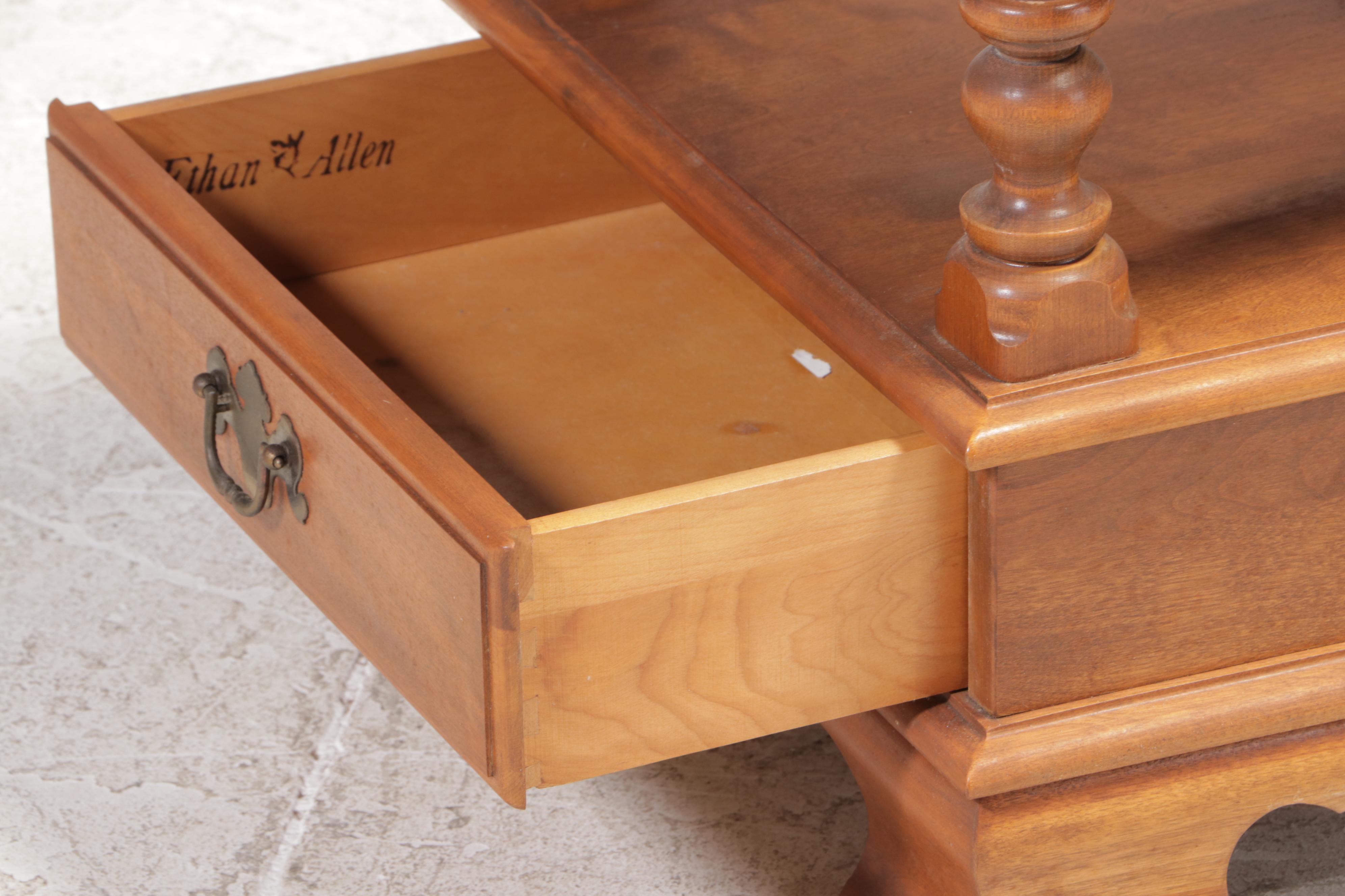 Ethan Allen Chippendale Style Maple and Laminate Top Coffee Table and Side Table