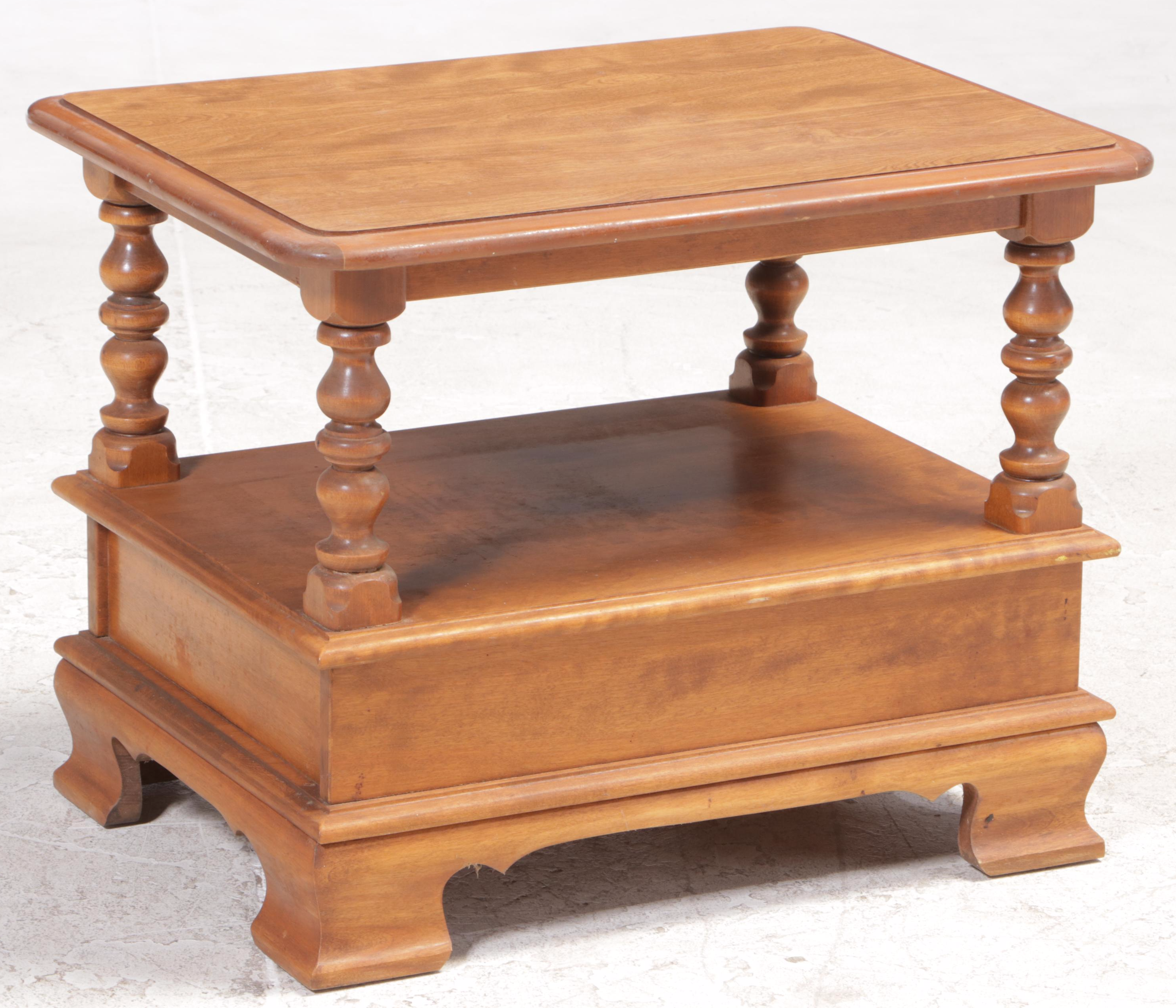 Ethan Allen Chippendale Style Maple and Laminate Top Coffee Table and Side Table