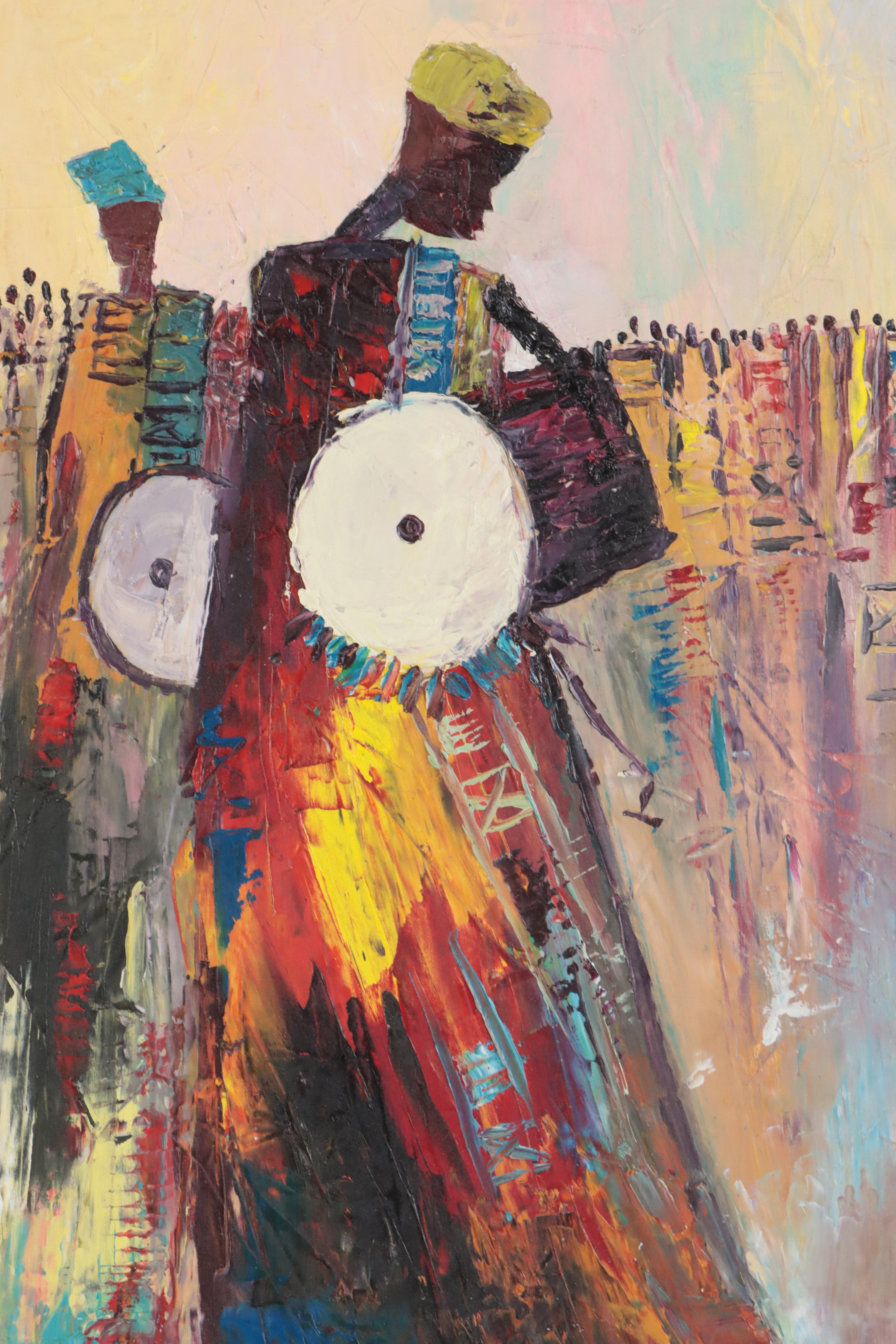 Bayo Ogundele Oil Painting "Local Drummers," 2023