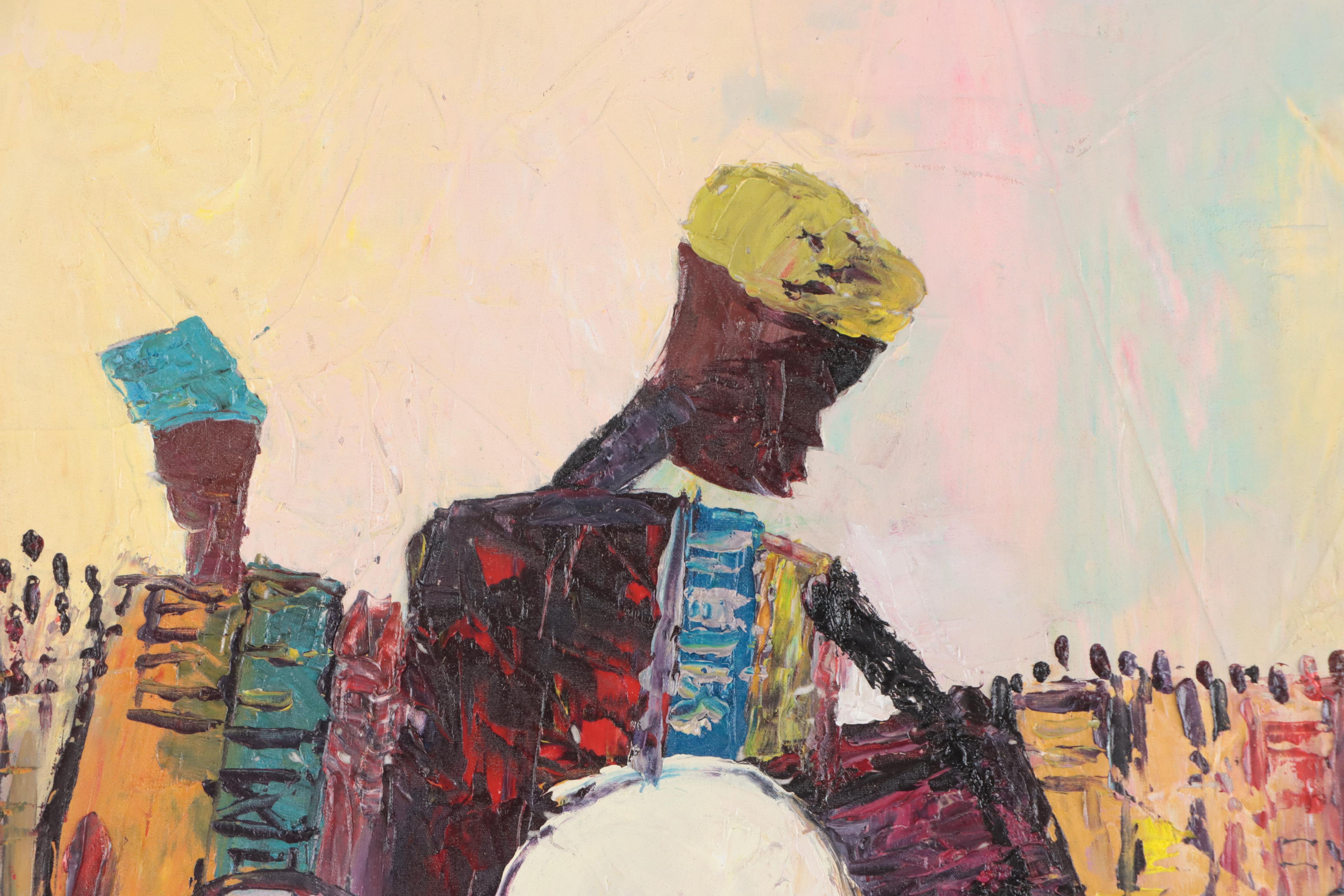 Bayo Ogundele Oil Painting "Local Drummers," 2023