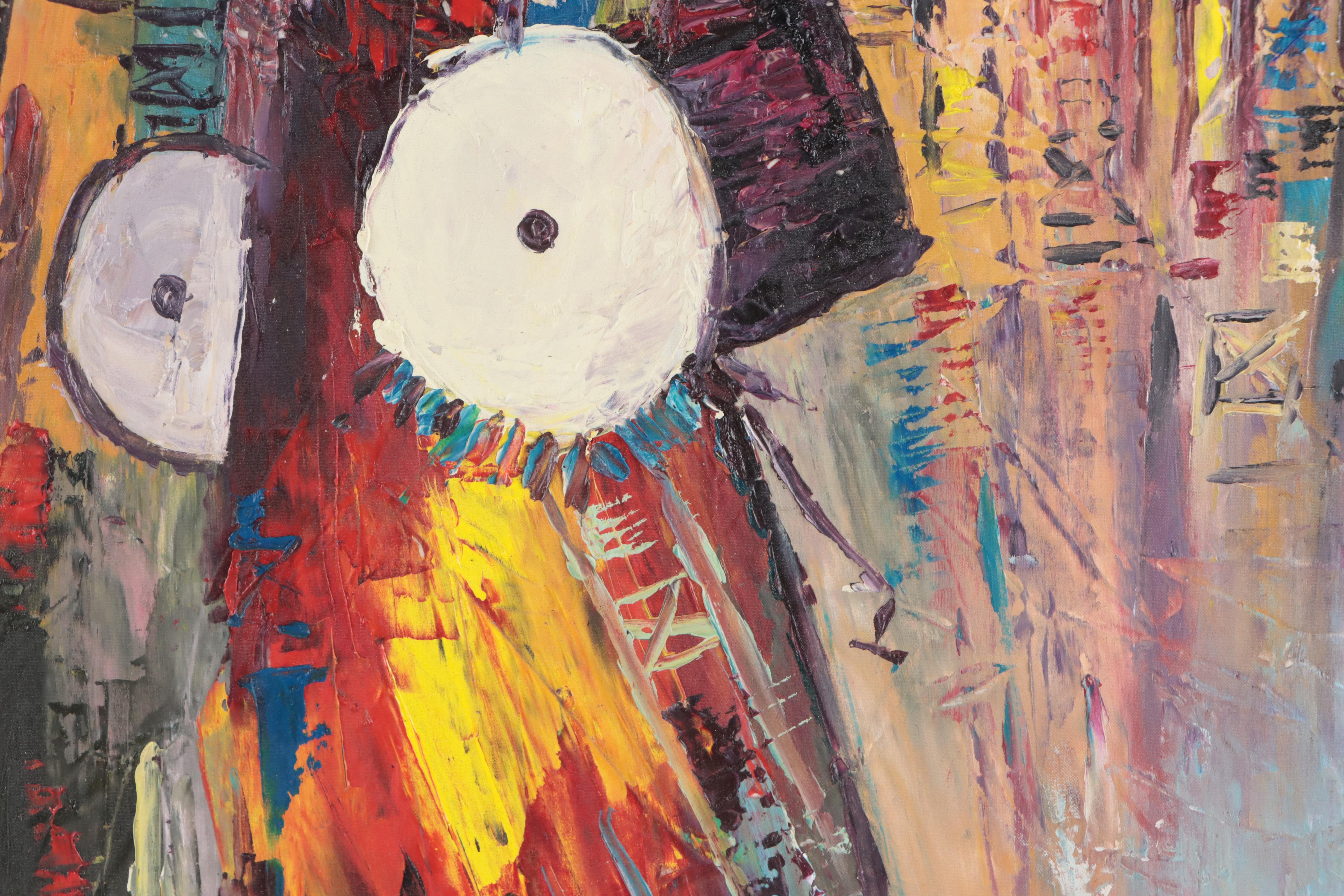 Bayo Ogundele Oil Painting "Local Drummers," 2023