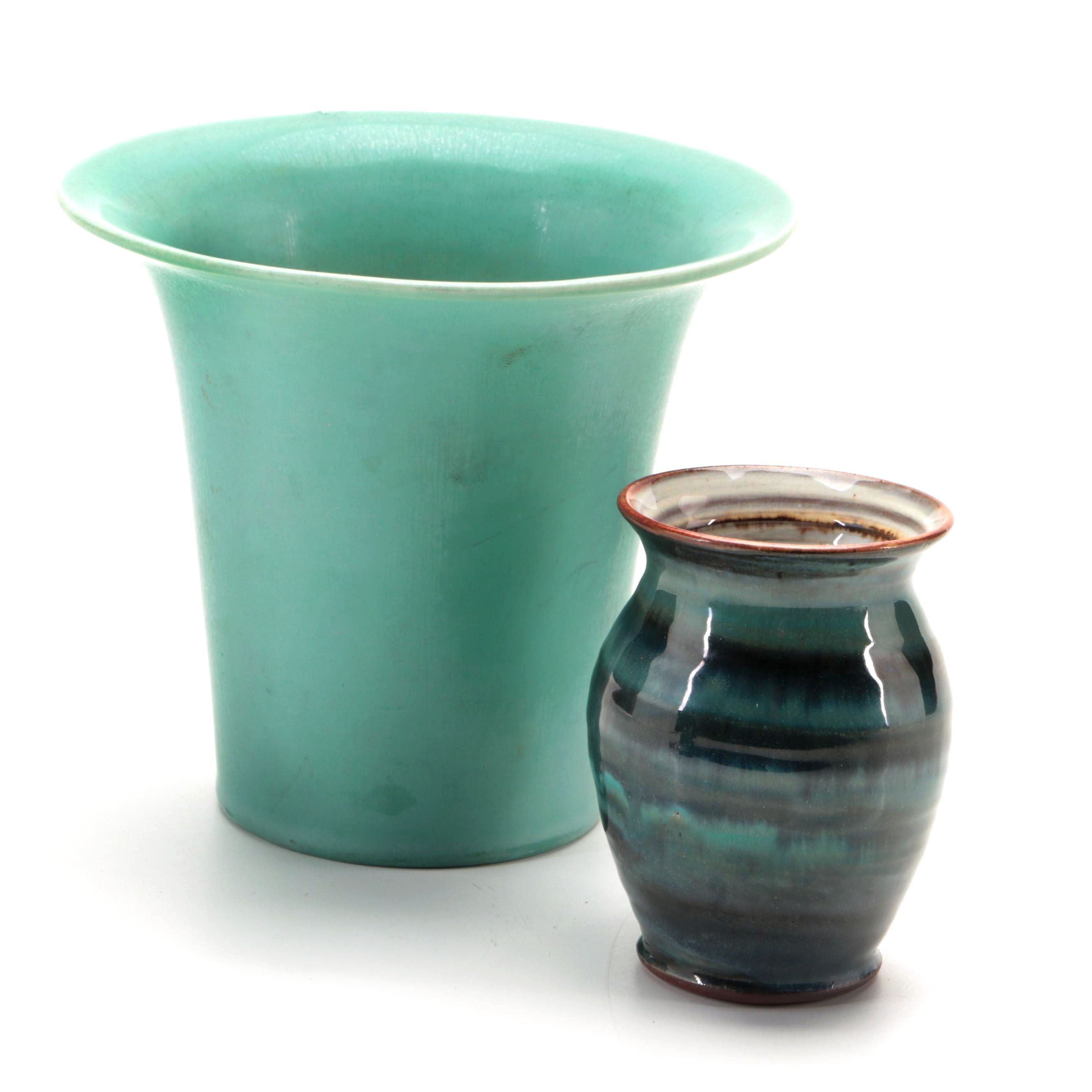 John Wareham Designed Rookwood Vase with Wold Pottery Vase