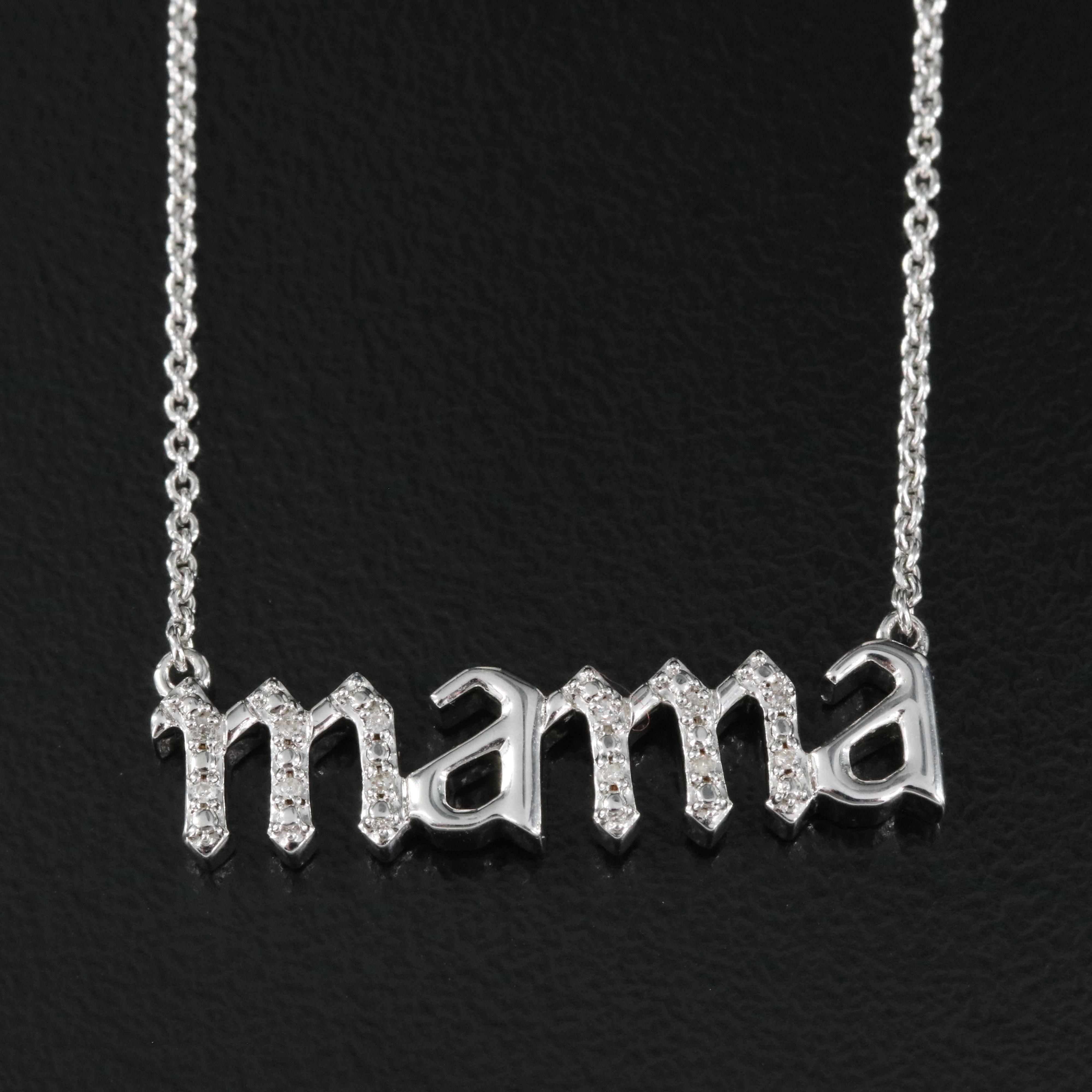 Sterling Diamond "mama" Necklace