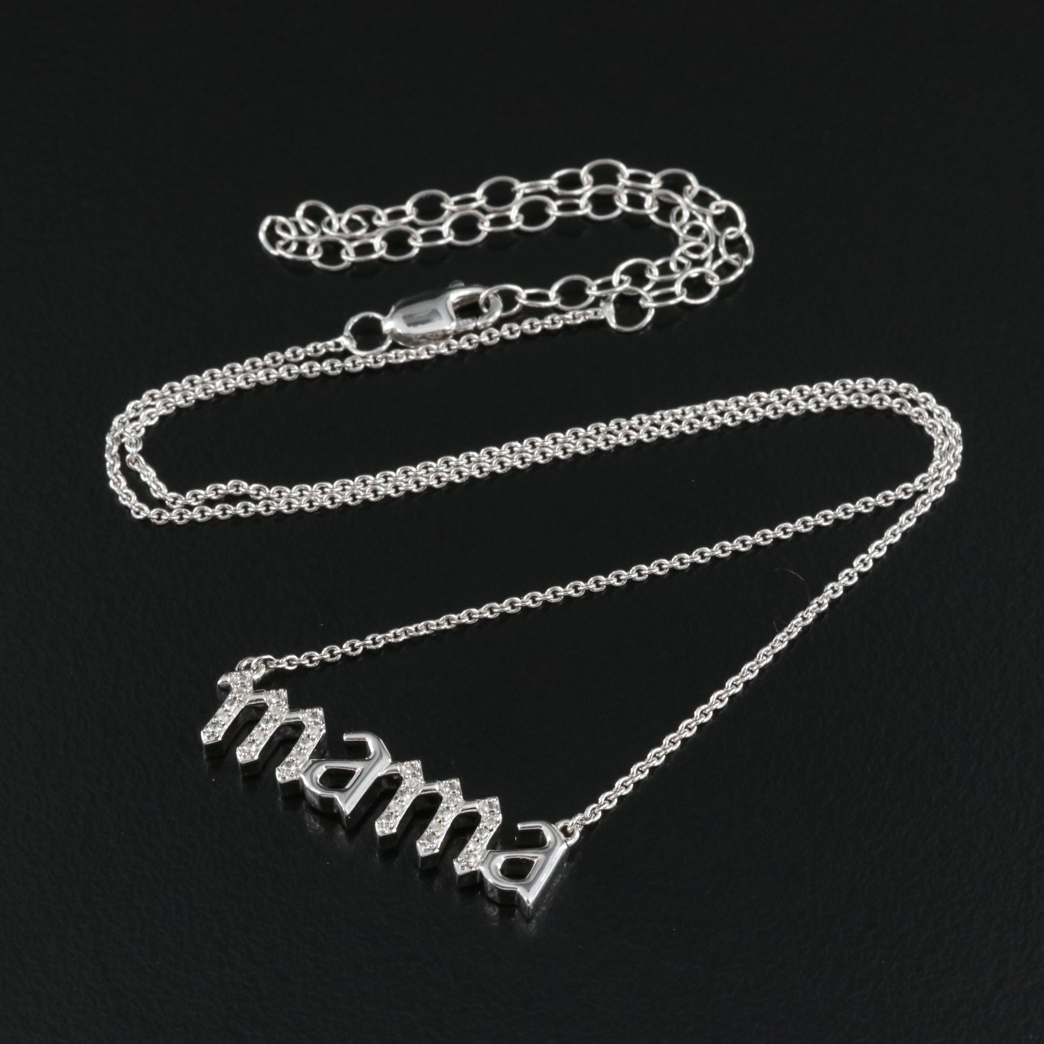 Sterling Diamond "mama" Necklace