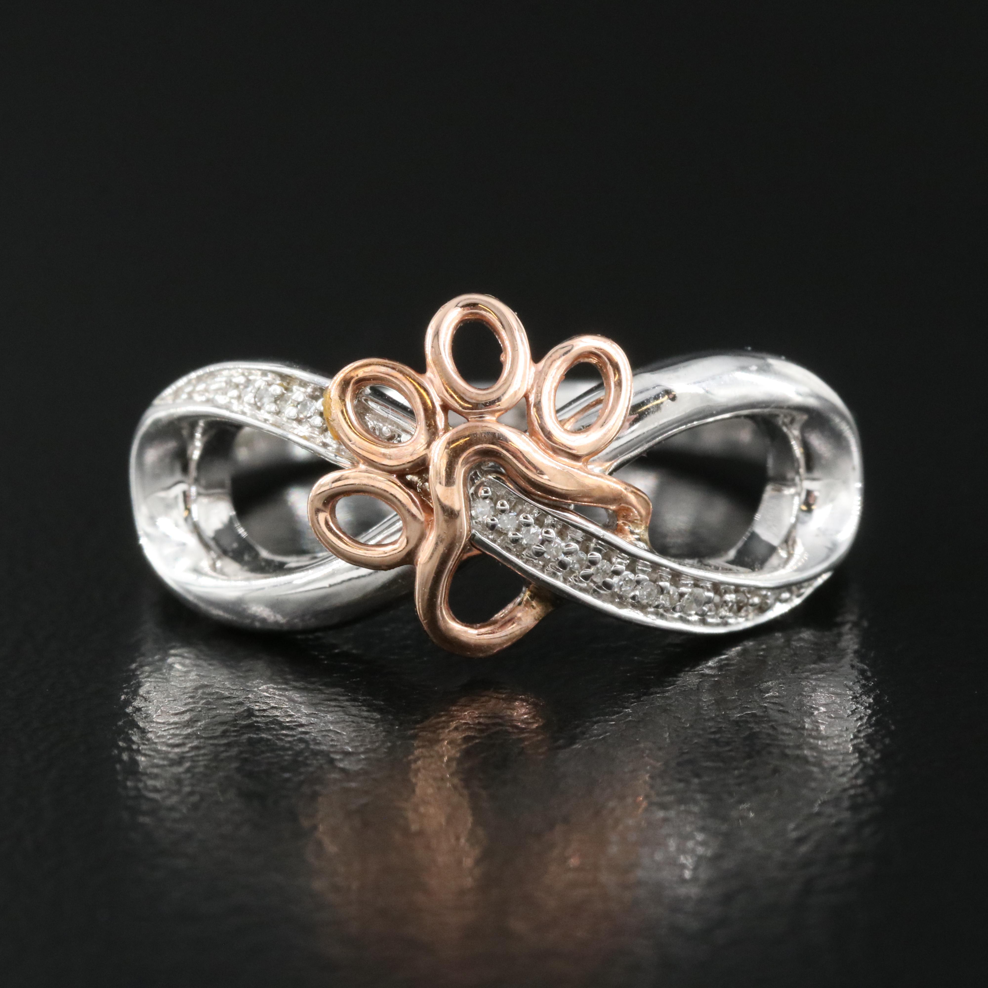 Sterling Diamond Infinity Paw Print Ring