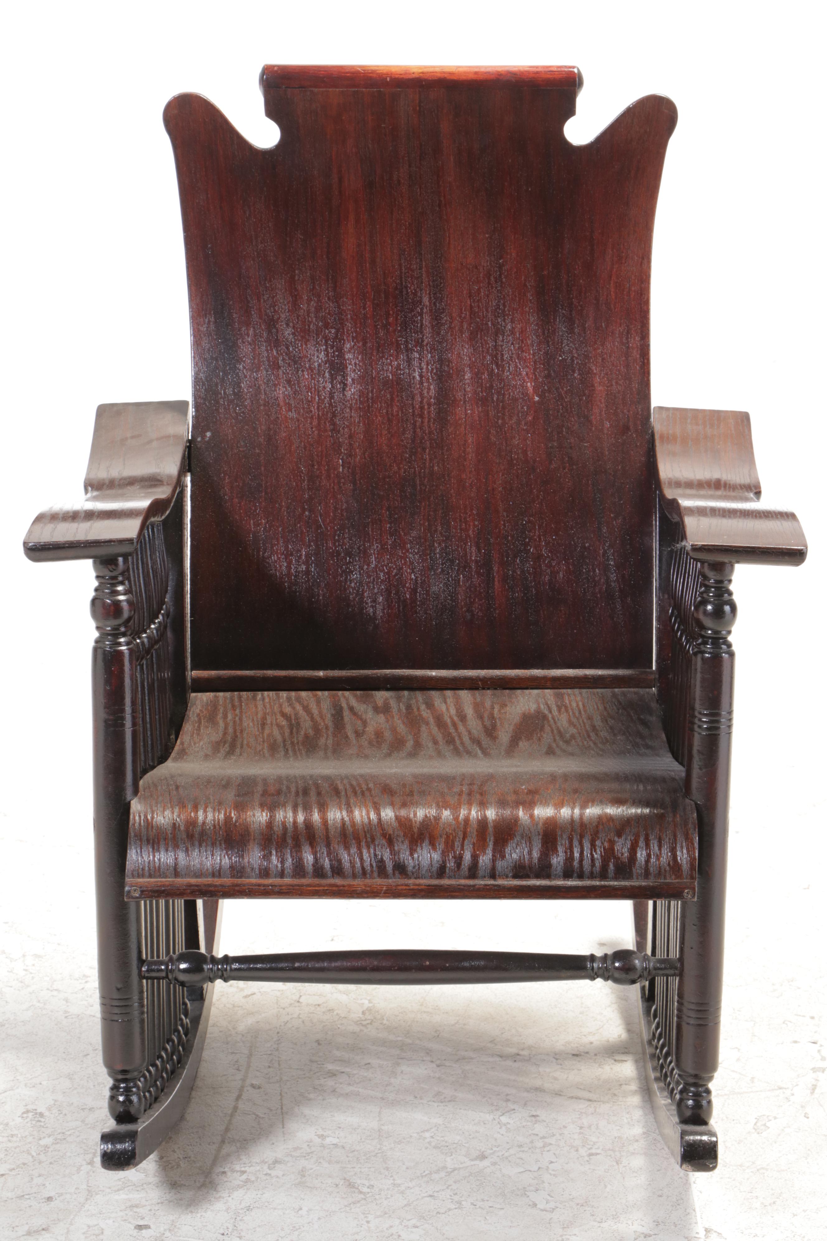 American Empire Revival Mahogany, Oak, and Birch Rocker, Early 20th ...