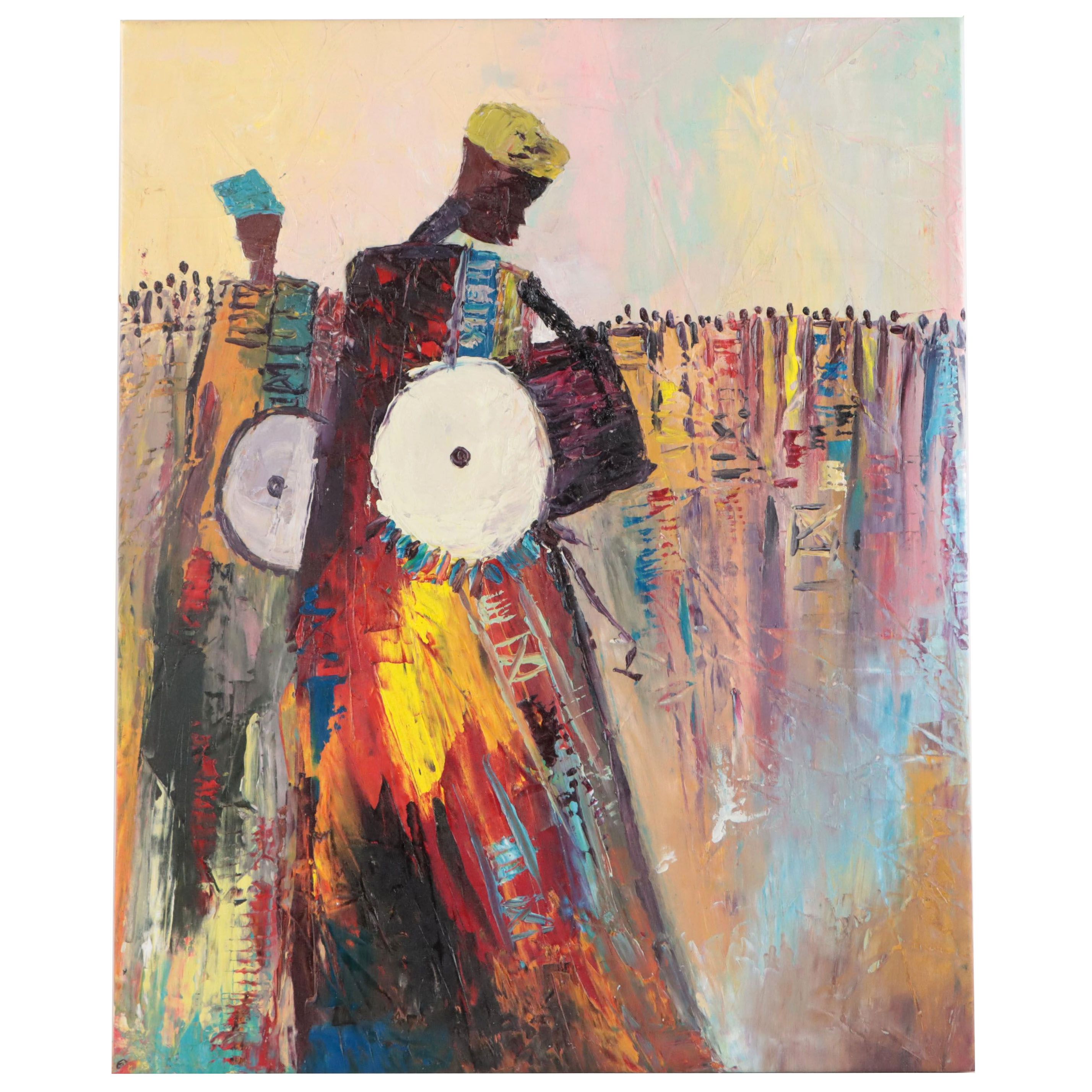 Bayo Ogundele Oil Painting "Local Drummers," 2023