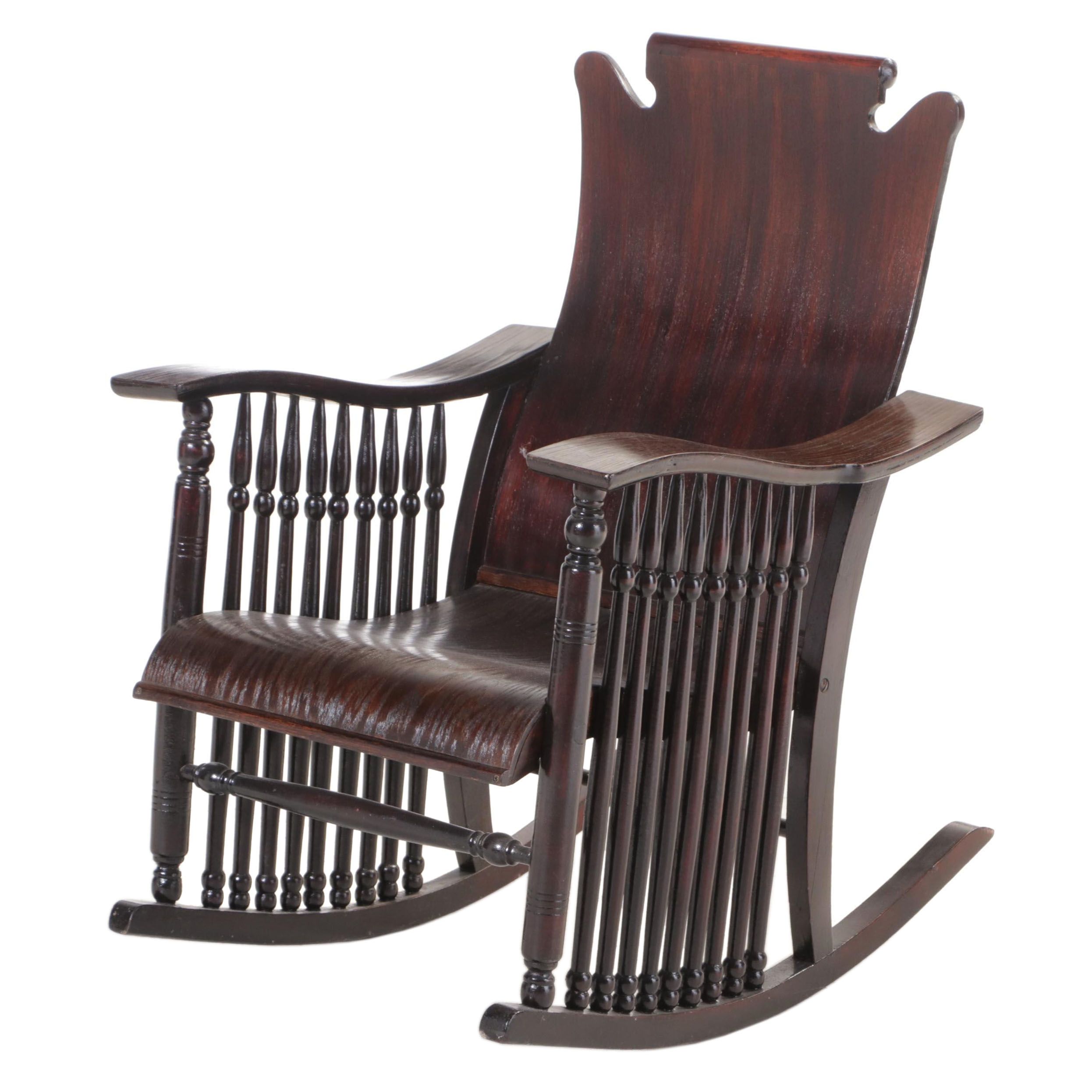 American Empire Revival Mahogany, Oak, and Birch Rocker, Early 20th ...